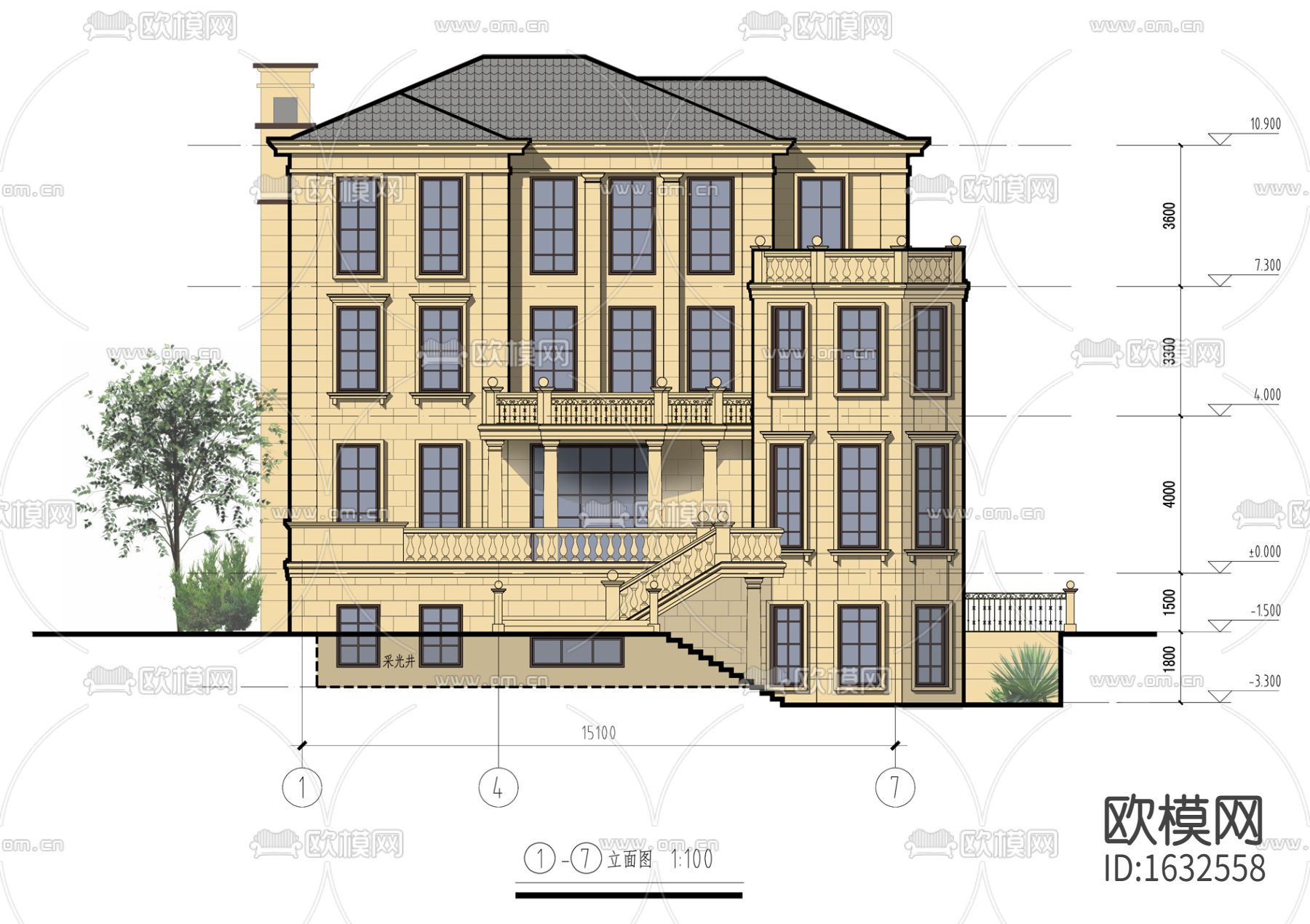 新中式别墅下载（渲染图2）