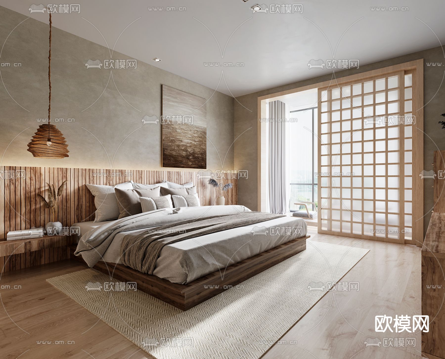 自然风民宿卧室3d模型下载