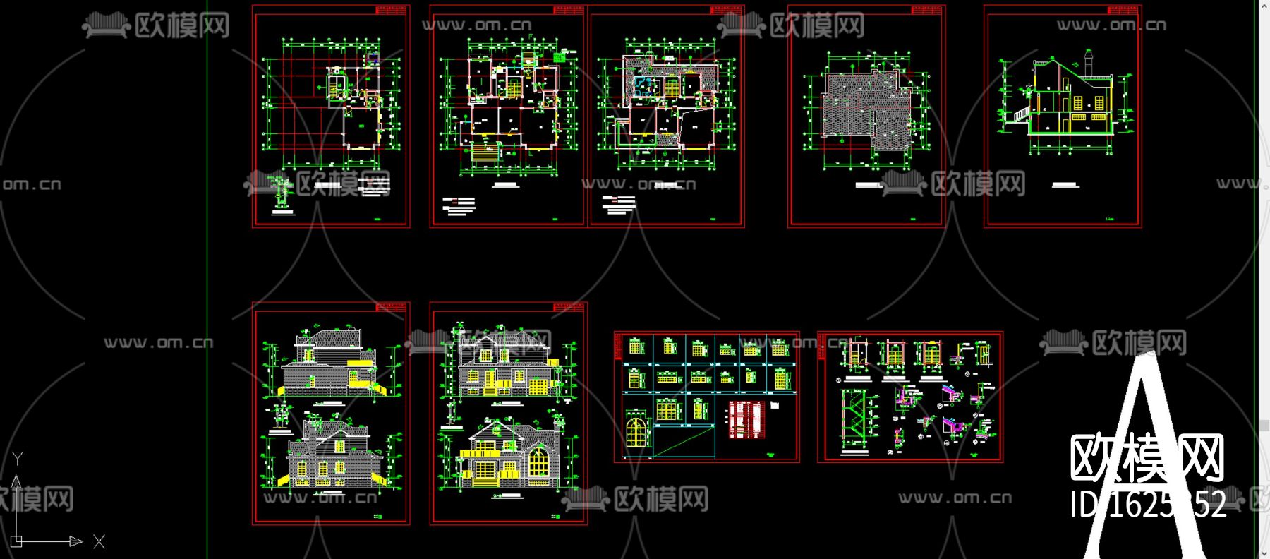 双拼别墅cad施工图效果图下载（渲染图5）