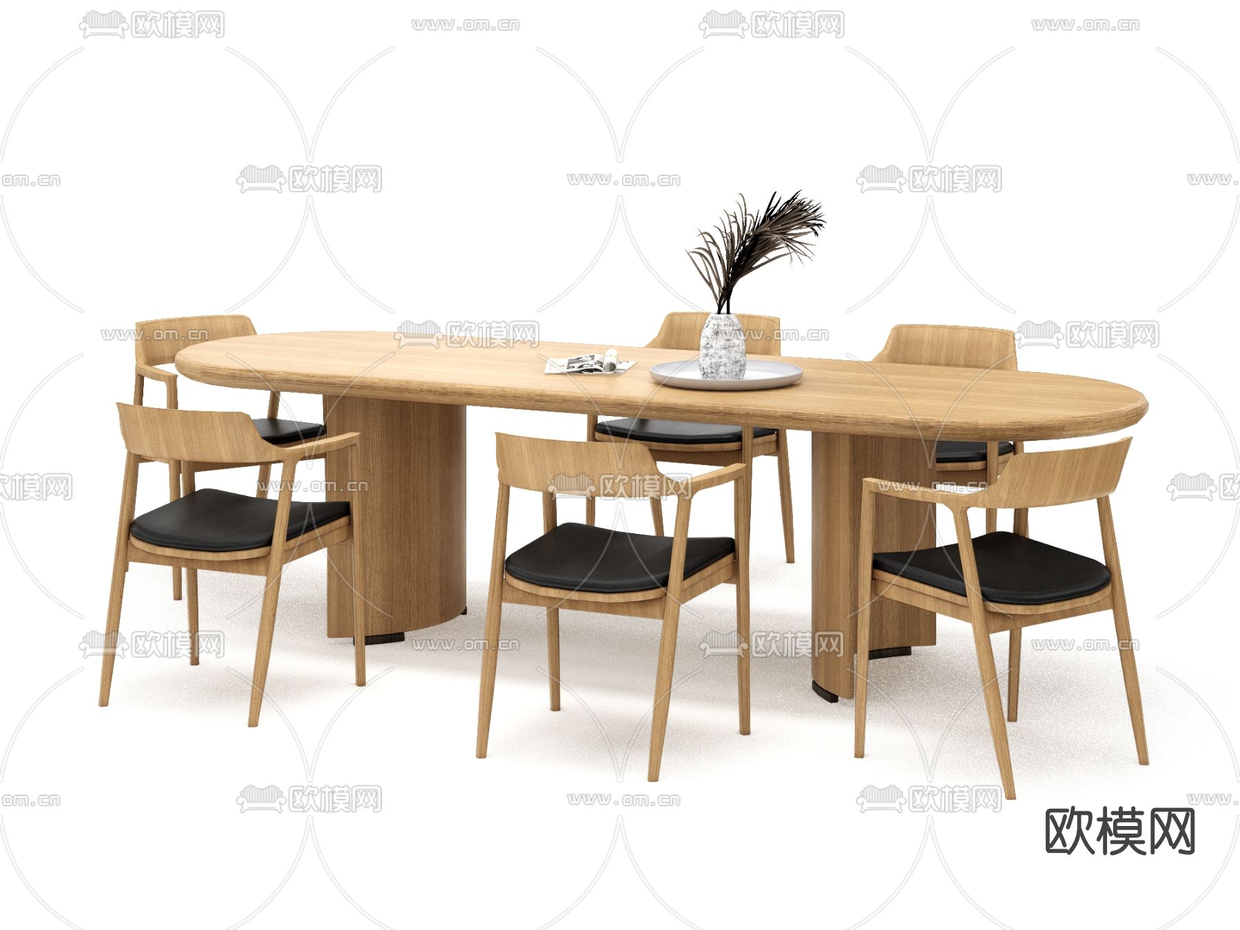 北欧原木餐桌椅su模型下载（渲染图2）