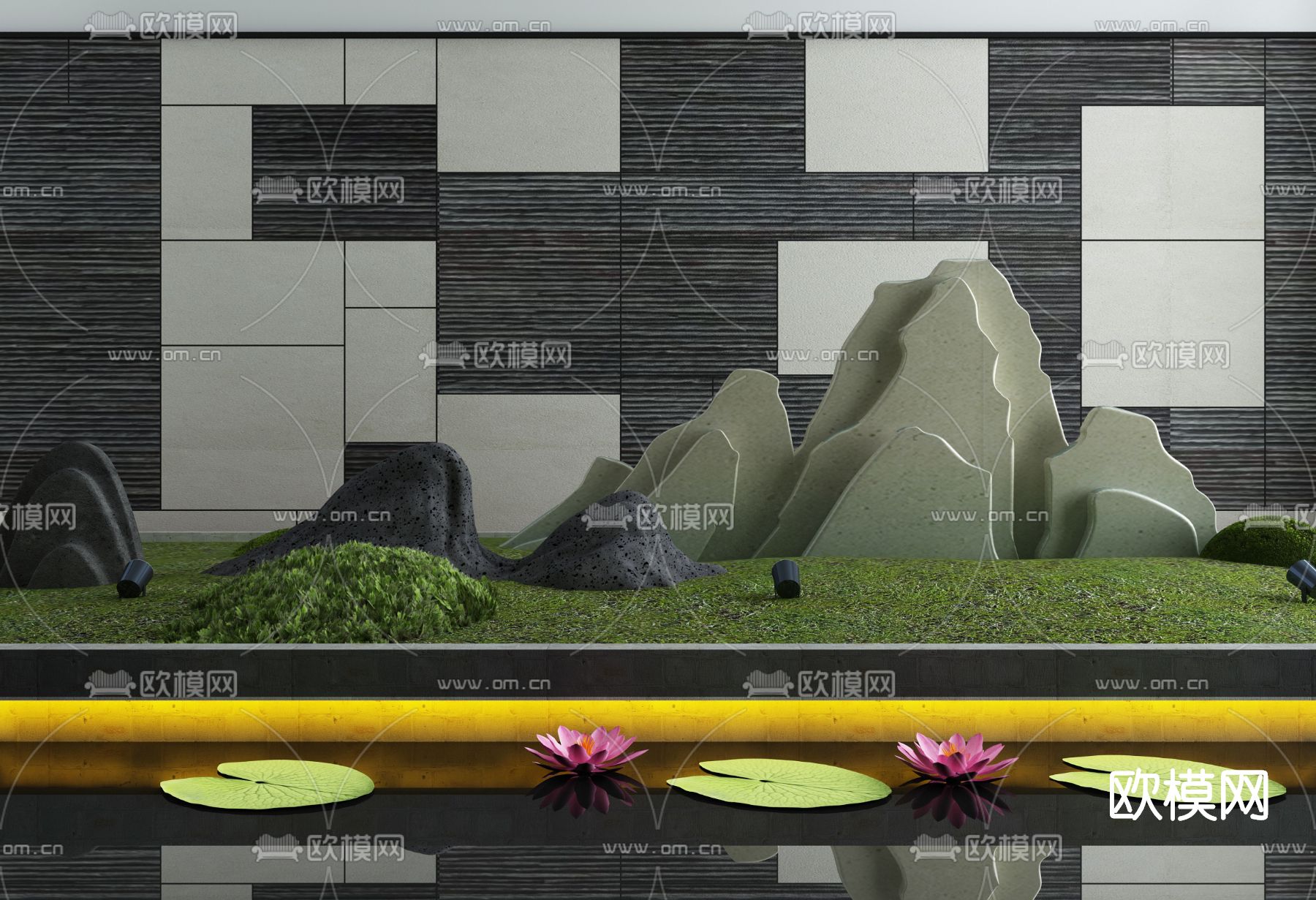 新中式假山水景小品3d模型