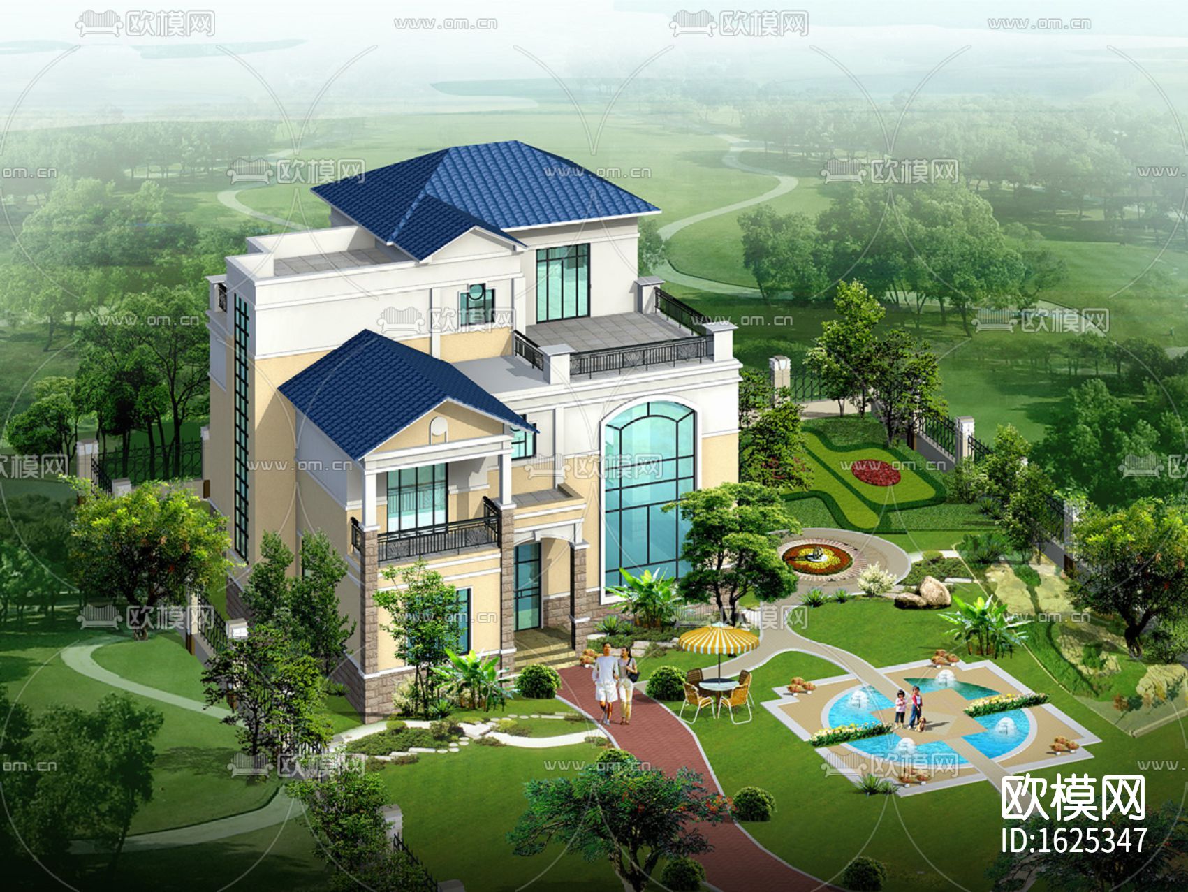 简欧别墅cad施工图效果图下载（渲染图2）