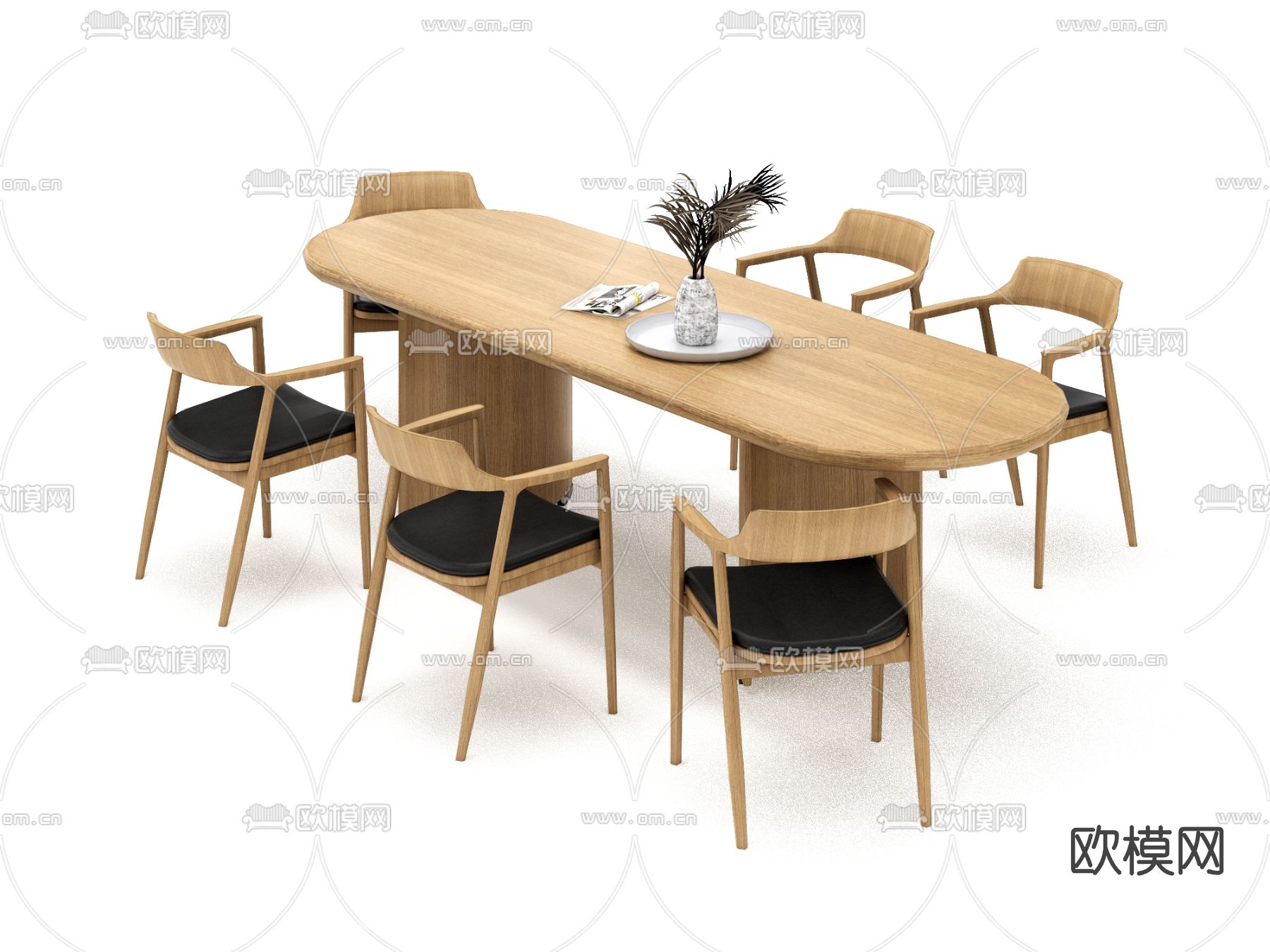 北欧原木餐桌椅su模型下载（渲染图1）