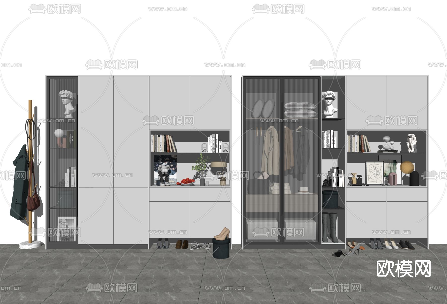 现代多功能鞋柜衣柜su模型下载