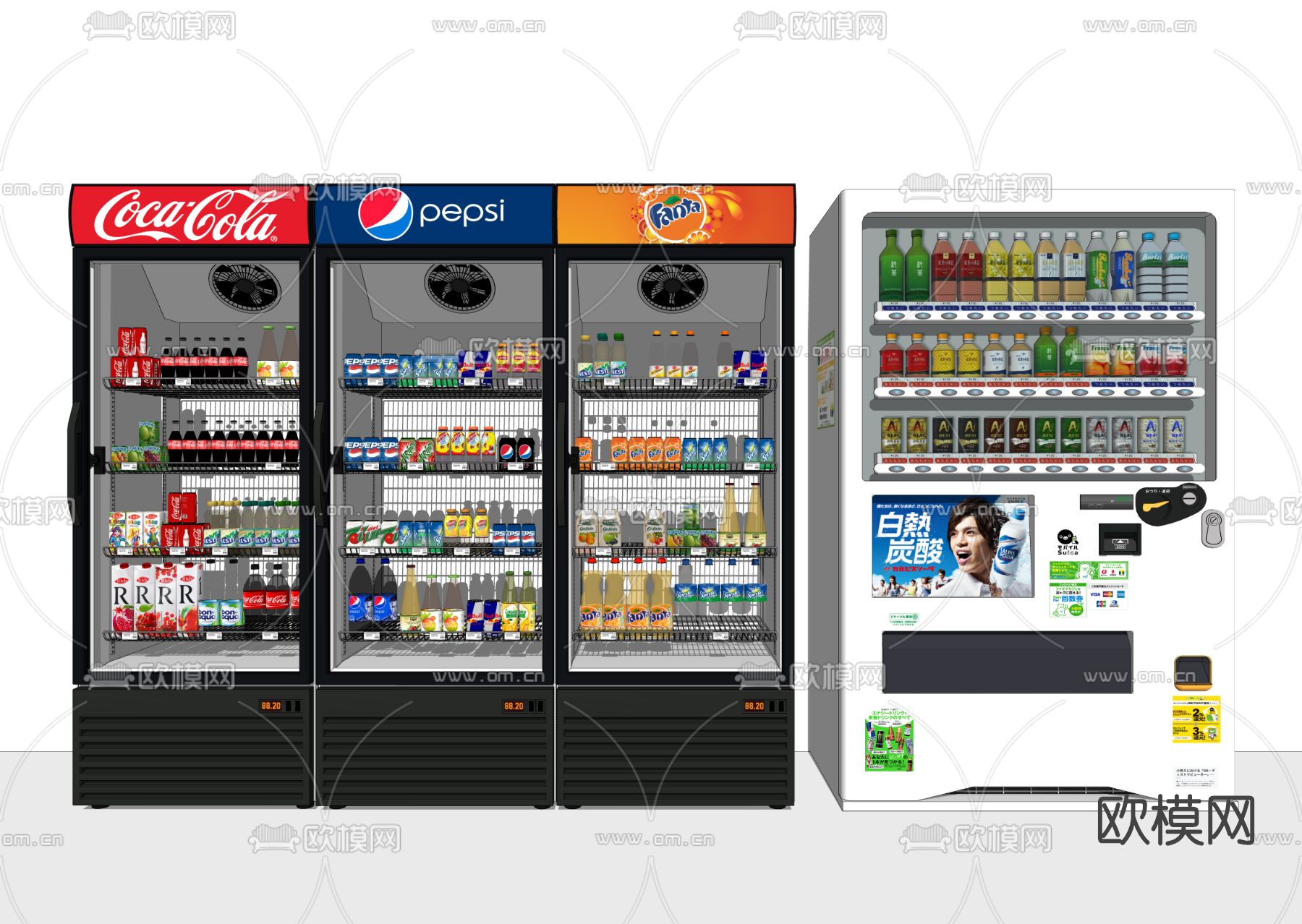 现代自动售卖机冷饮柜冰柜su模型下载