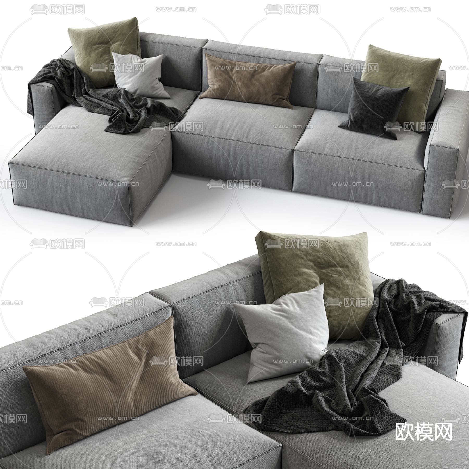 现代布艺转角沙发3d模型