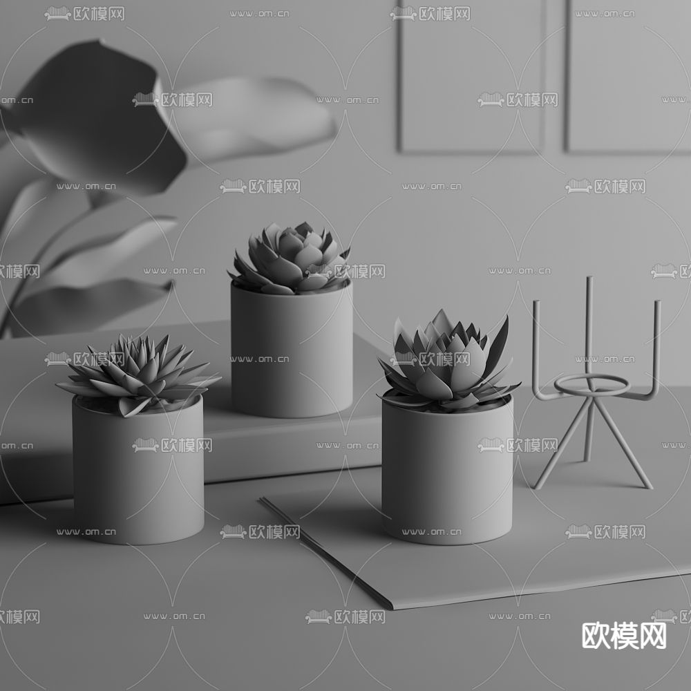北欧多肉小盆栽3d模型下载（渲染图2）