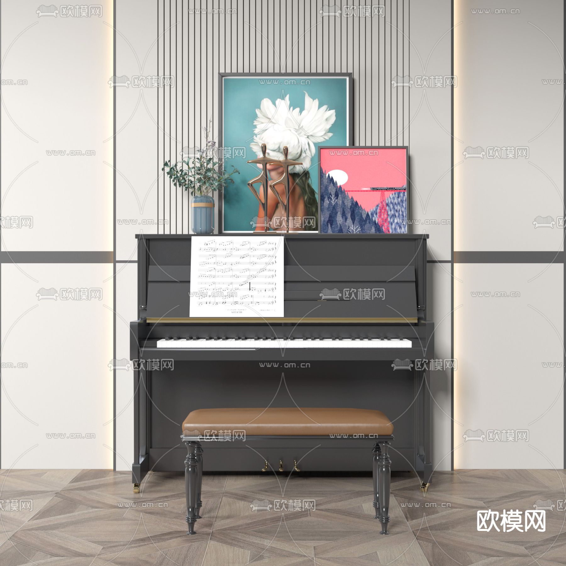 现代黑色钢琴3d模型下载