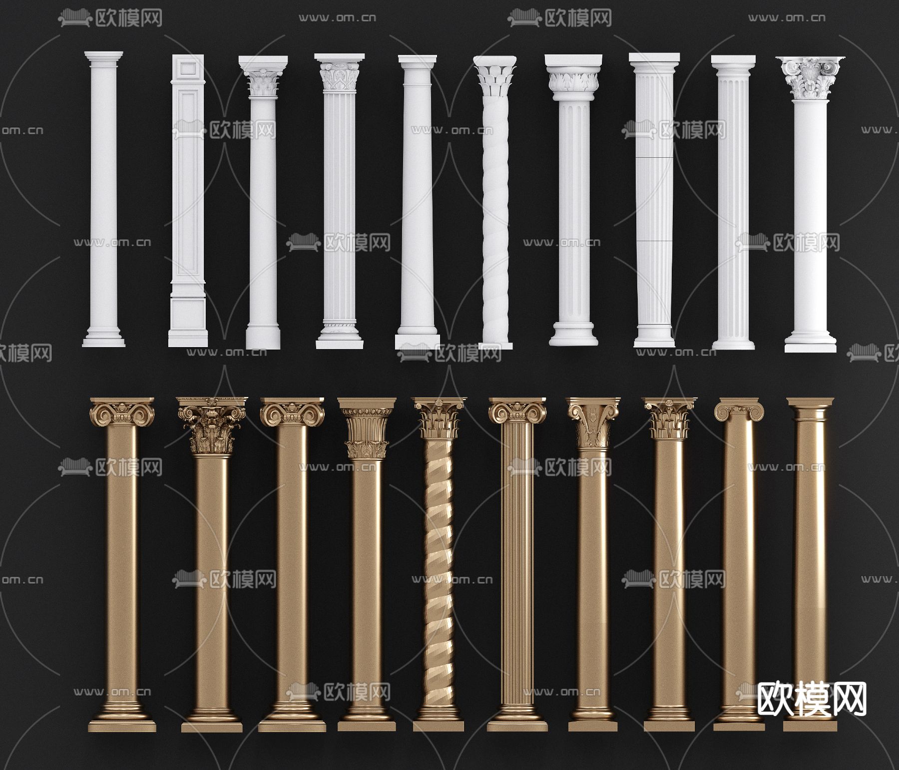 欧式镀金罗马柱3d模型下载