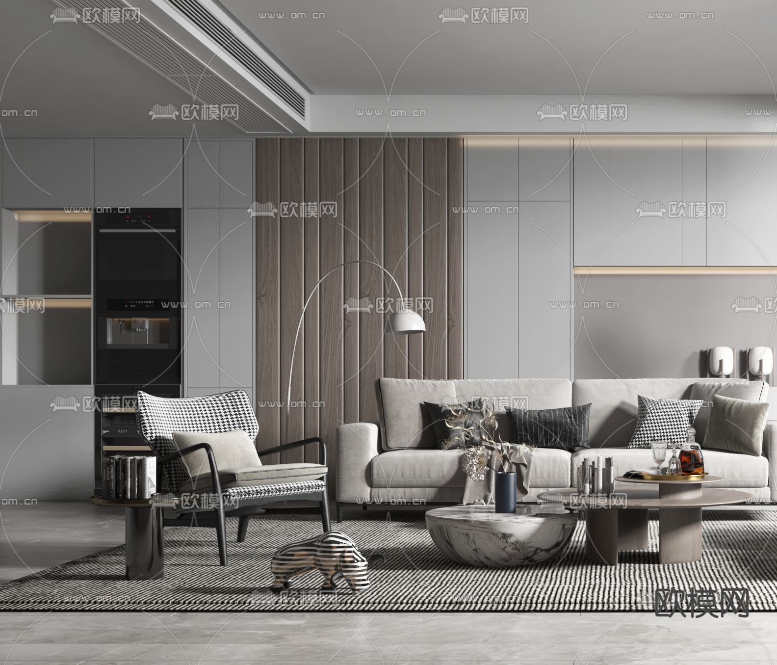 现代高级灰客厅3d模型下载（渲染图4）
