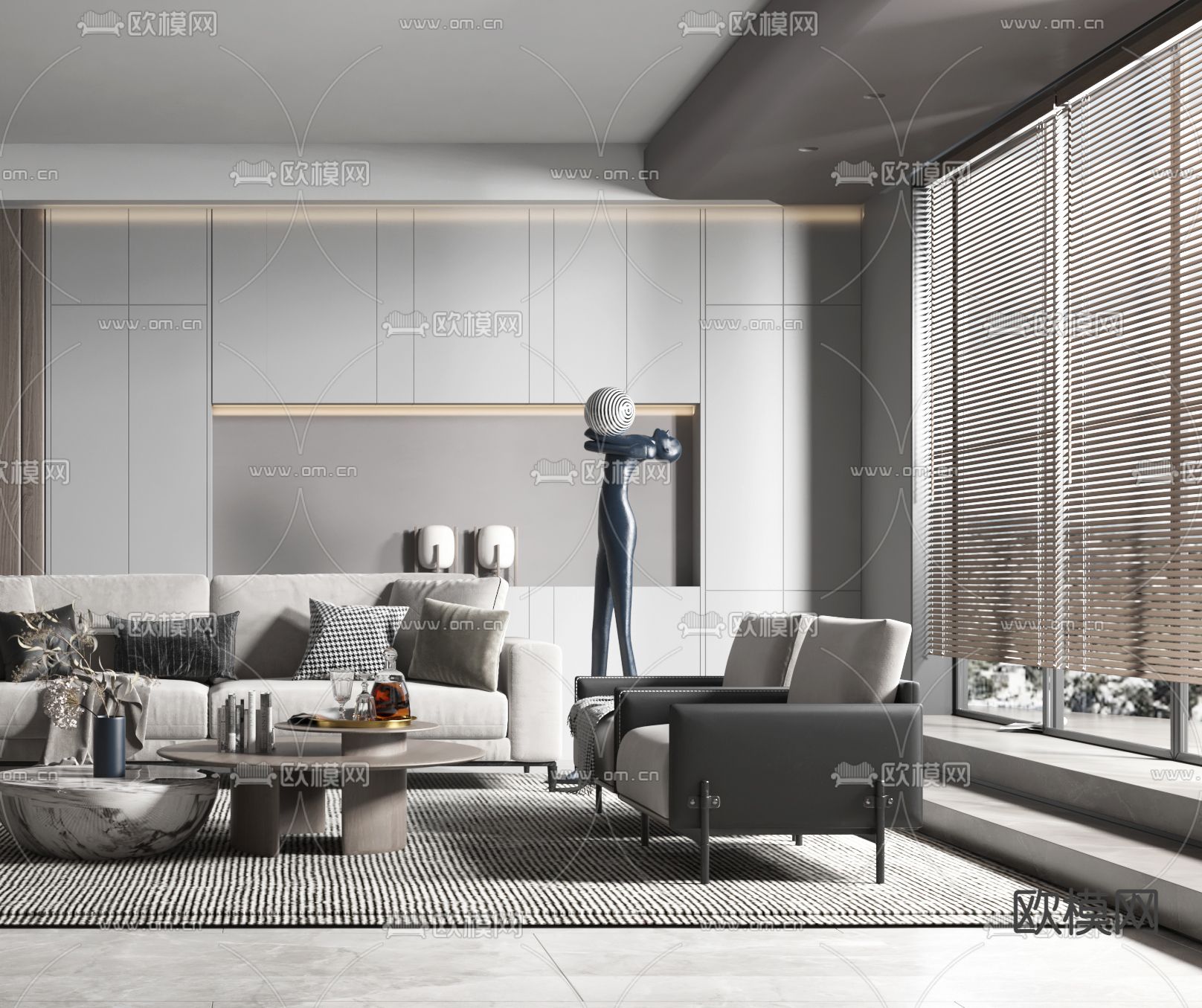 现代高级灰客厅3d模型下载（渲染图2）
