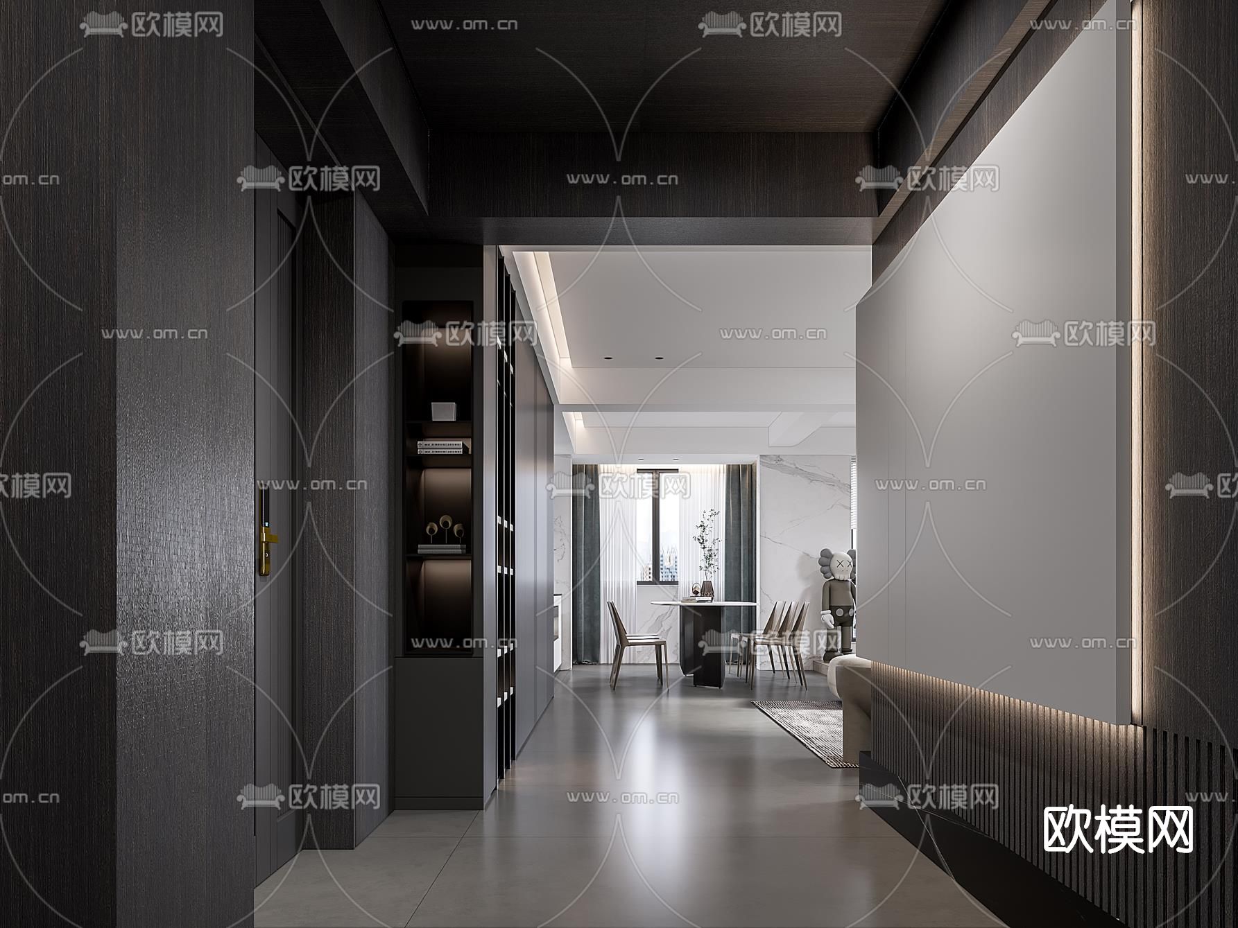 现代高级灰客厅餐厅3d模型下载（渲染图6）