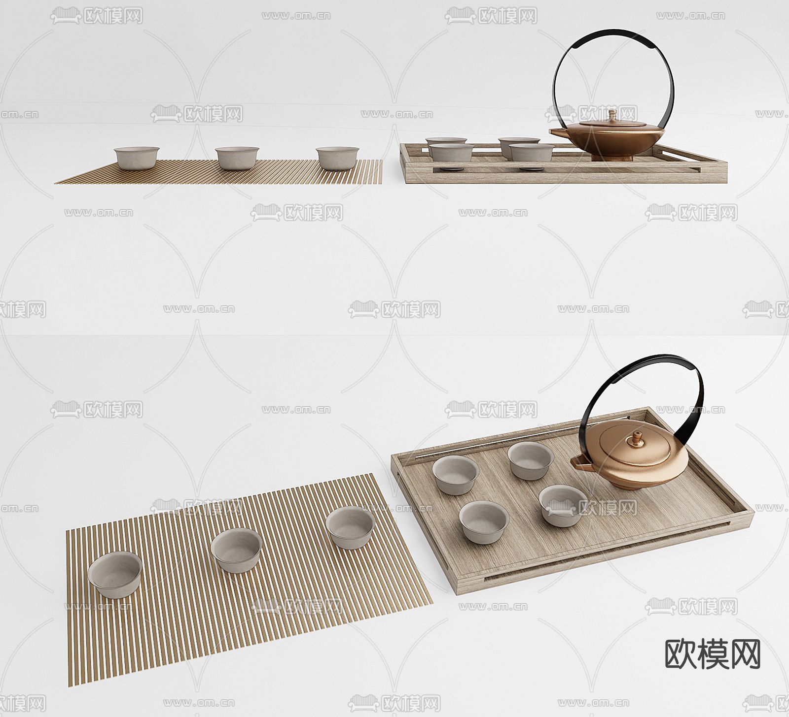 新中式茶杯茶壶茶具su模型