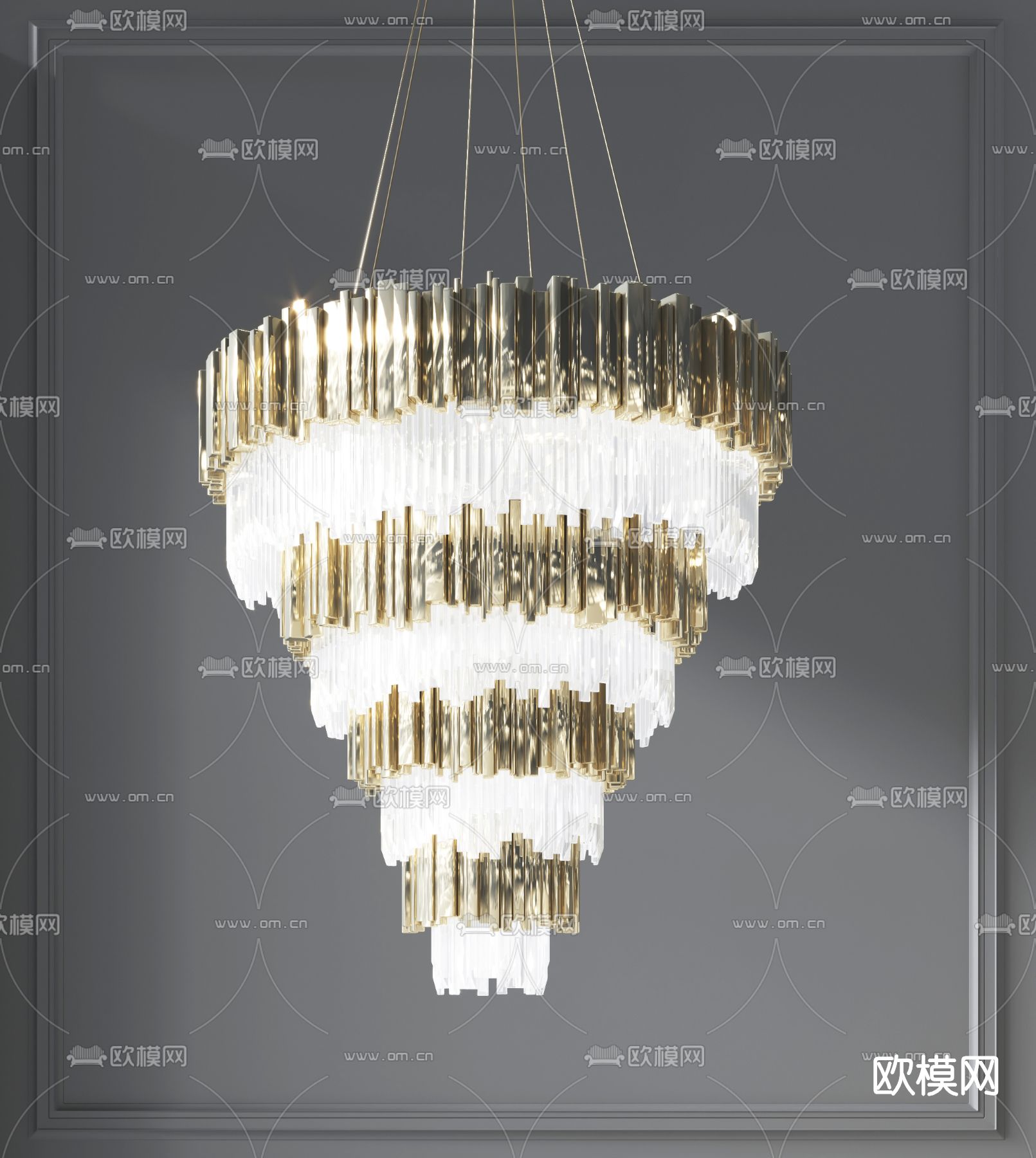 现代轻奢多层水晶吊灯3d模型下载