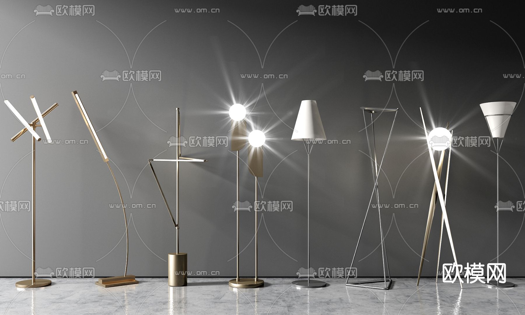 现代轻奢落地灯su模型下载（渲染图1）