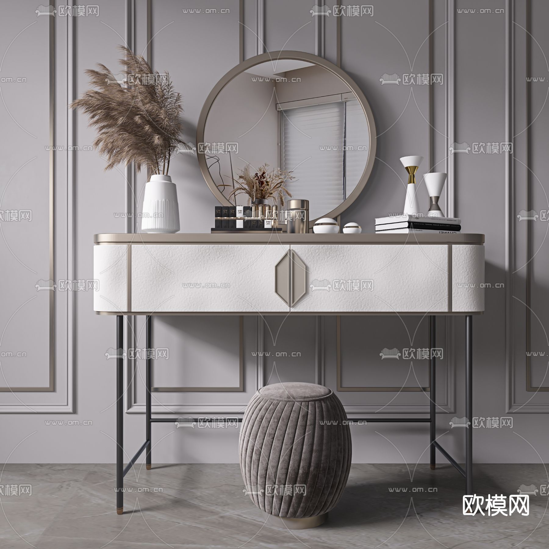 美式梳妆台3d模型下载