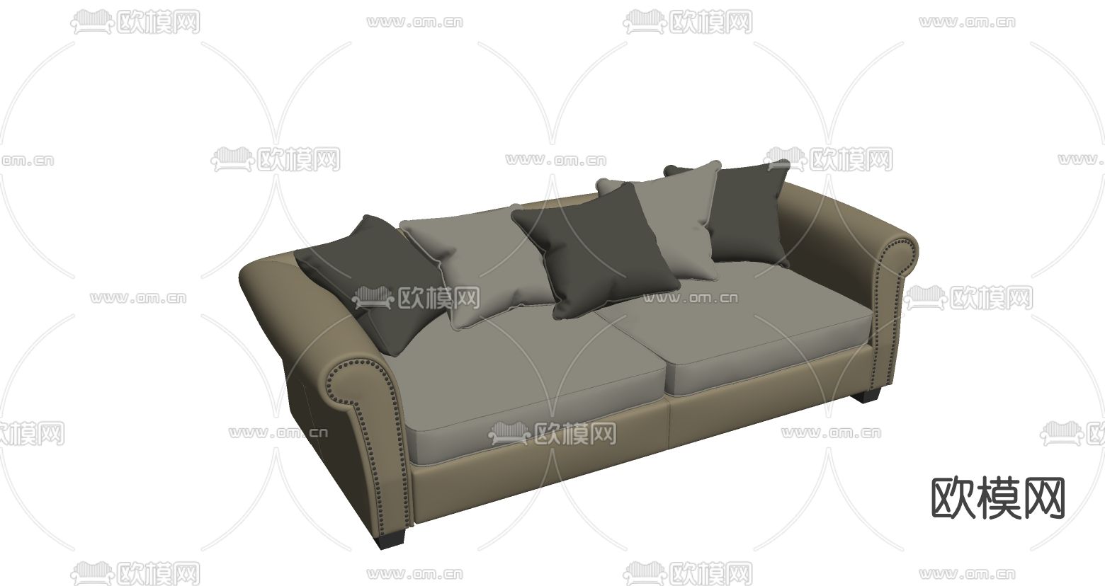 简欧布艺双人沙发su模型下载（渲染图2）