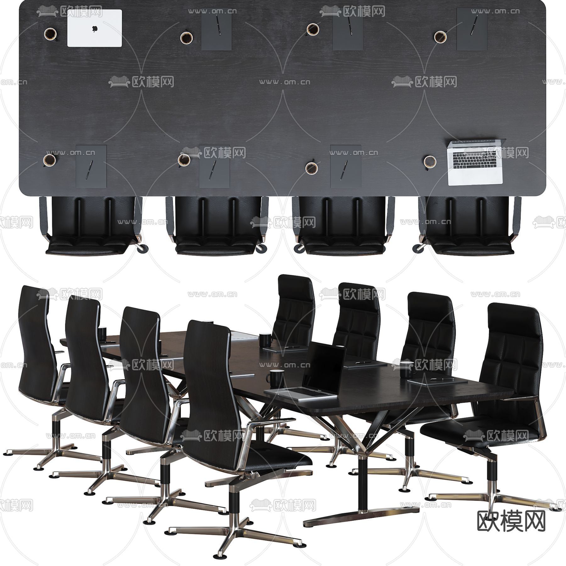 现代办公会议桌椅3d模型下载（渲染图1）
