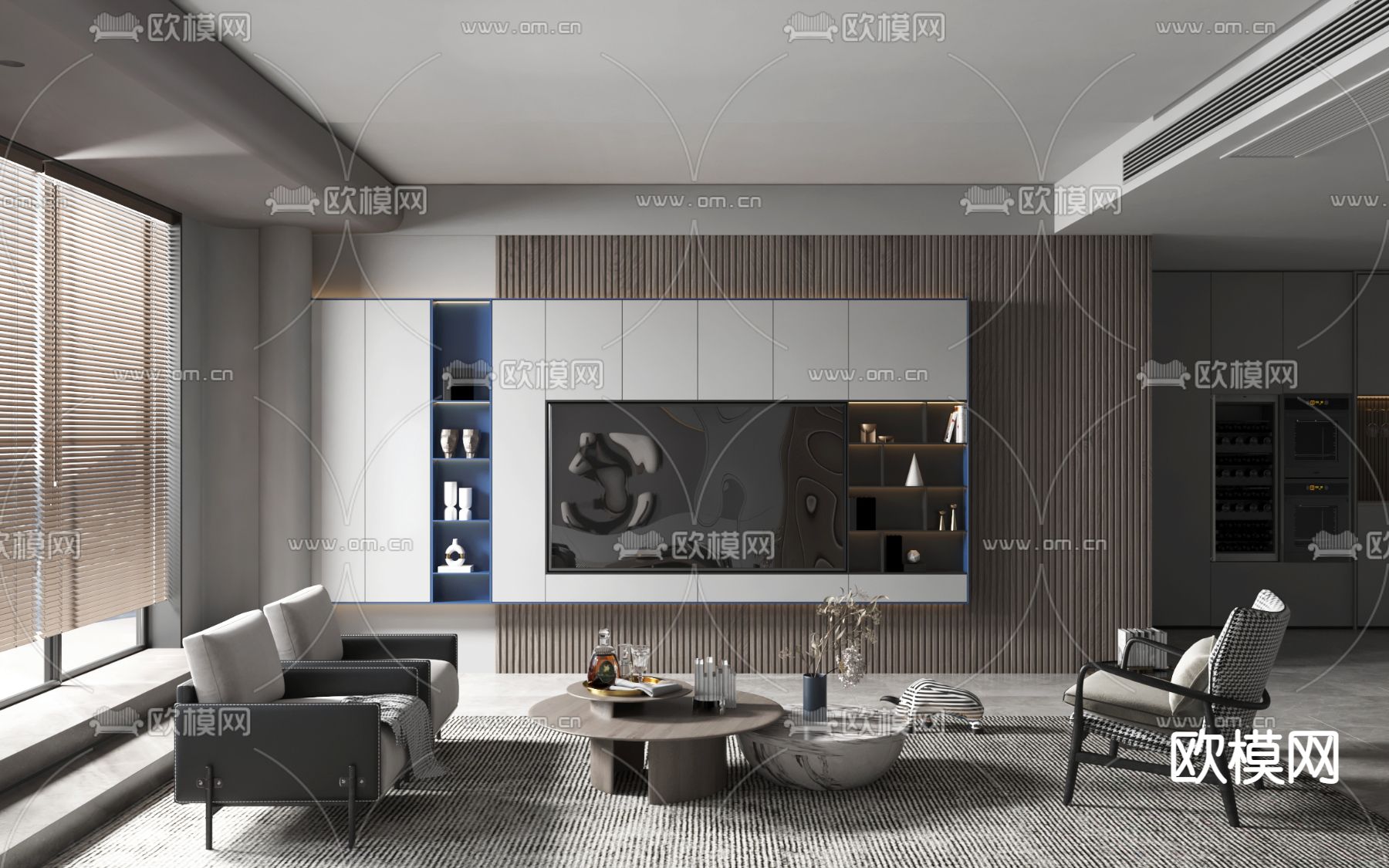 现代高级灰客厅3d模型下载（渲染图3）
