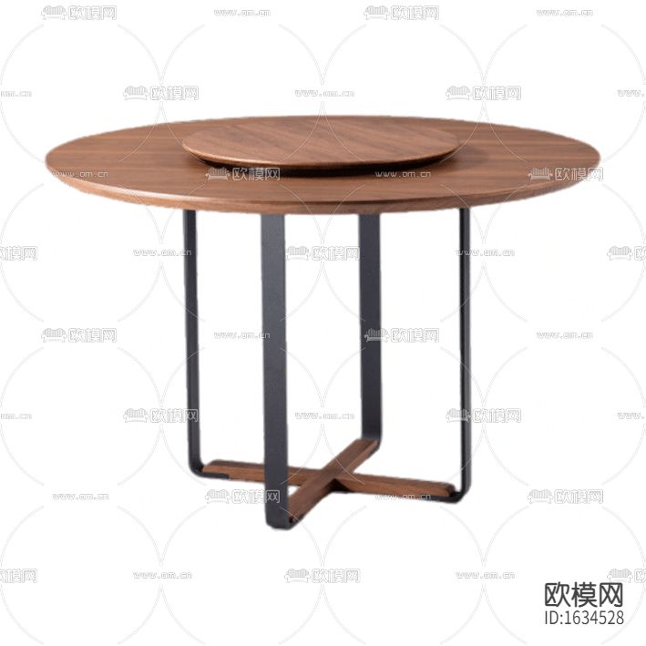 北欧简约实木不锈钢圆形餐桌
