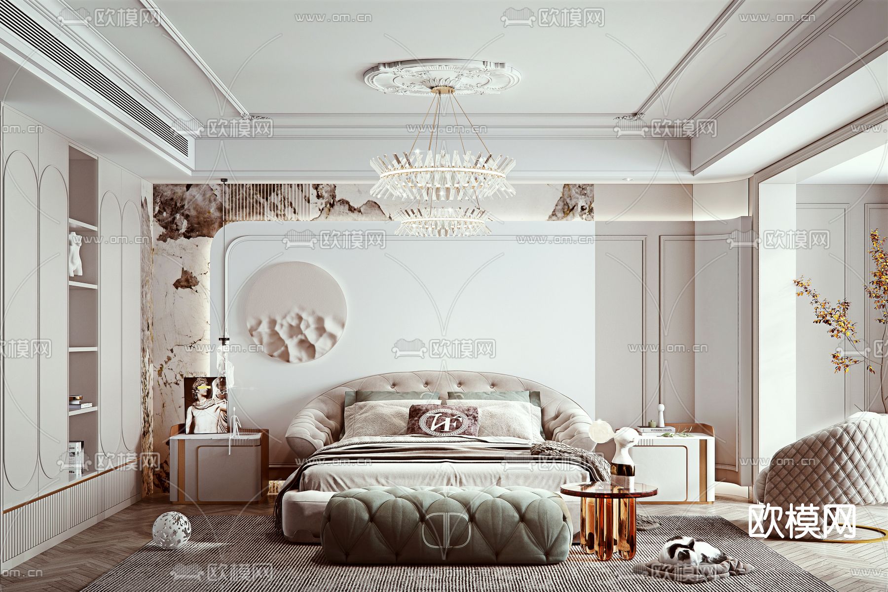 简欧卧室su模型下载（渲染图1）