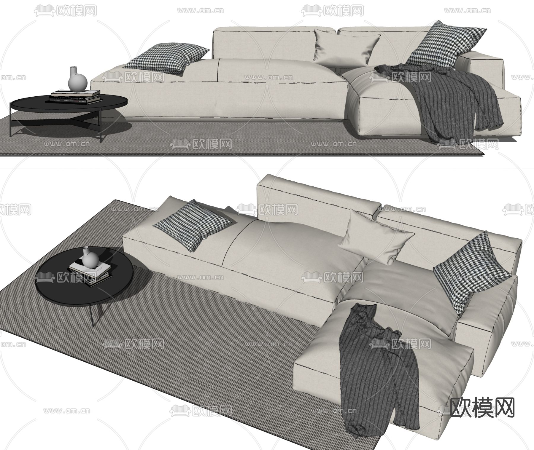 现代多人转角沙发su模型下载（渲染图2）