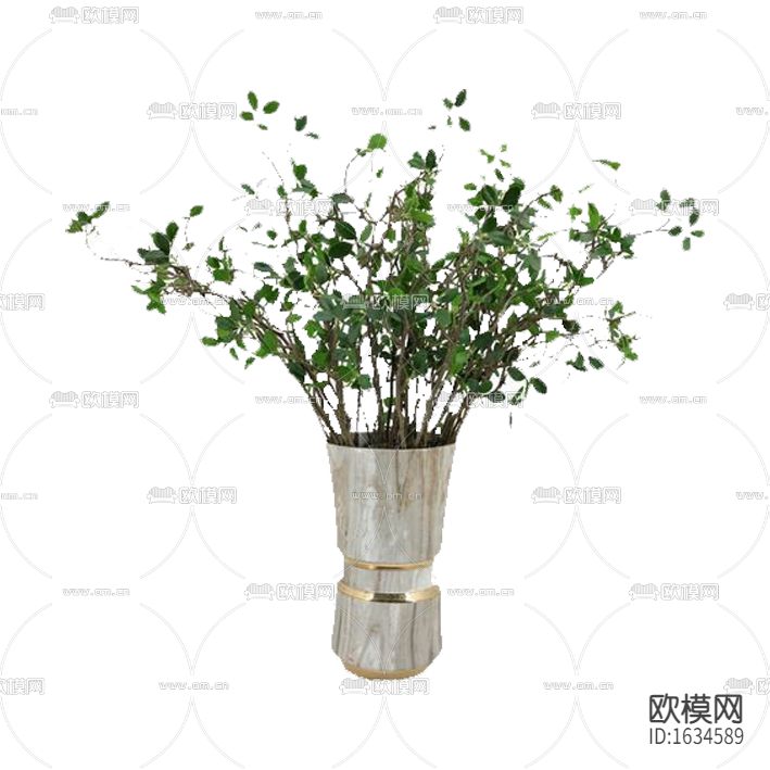 现代轻奢大理石不锈钢花瓶摆放绿植
