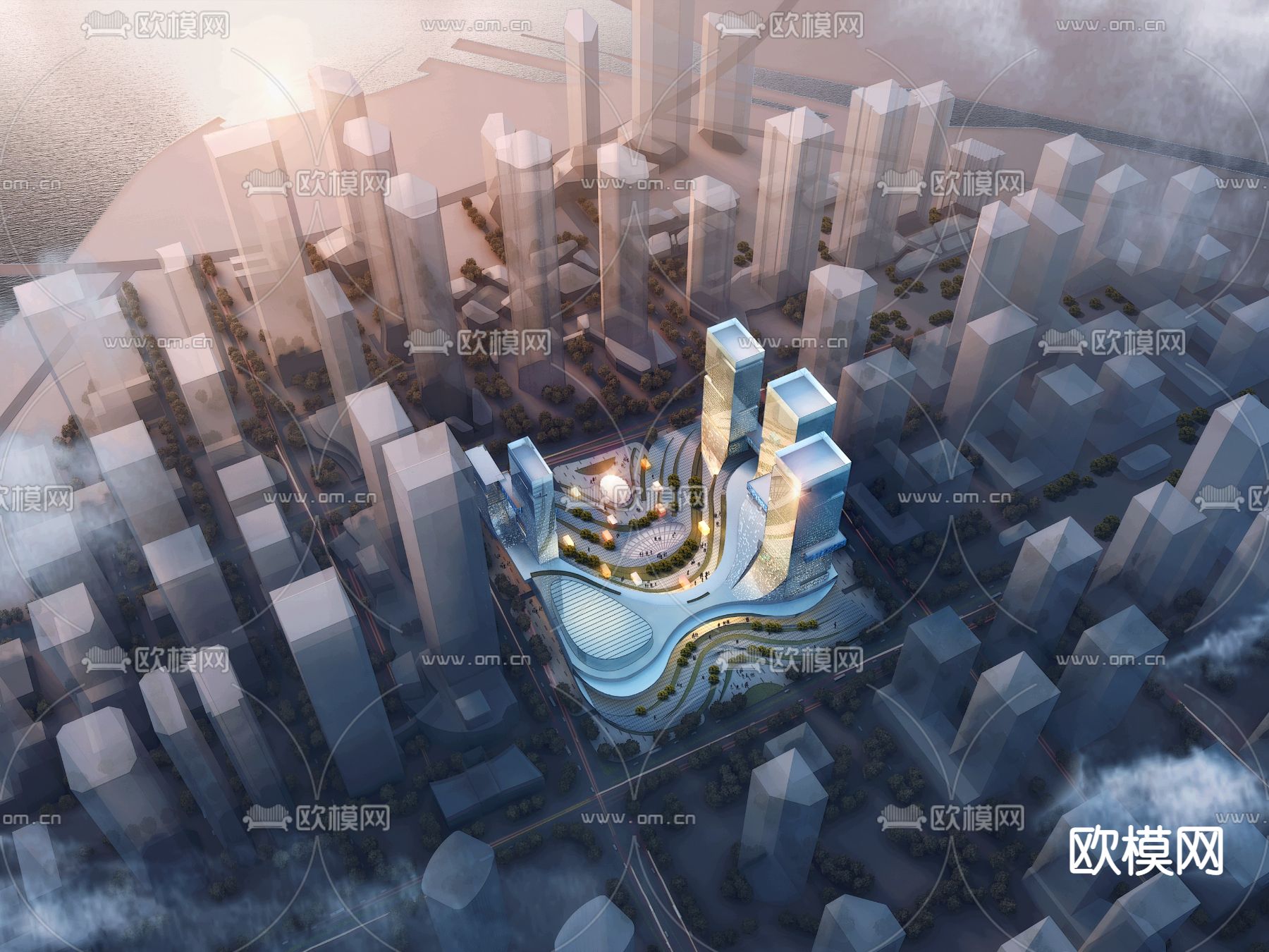 现代办公区办公楼鸟瞰3d模型