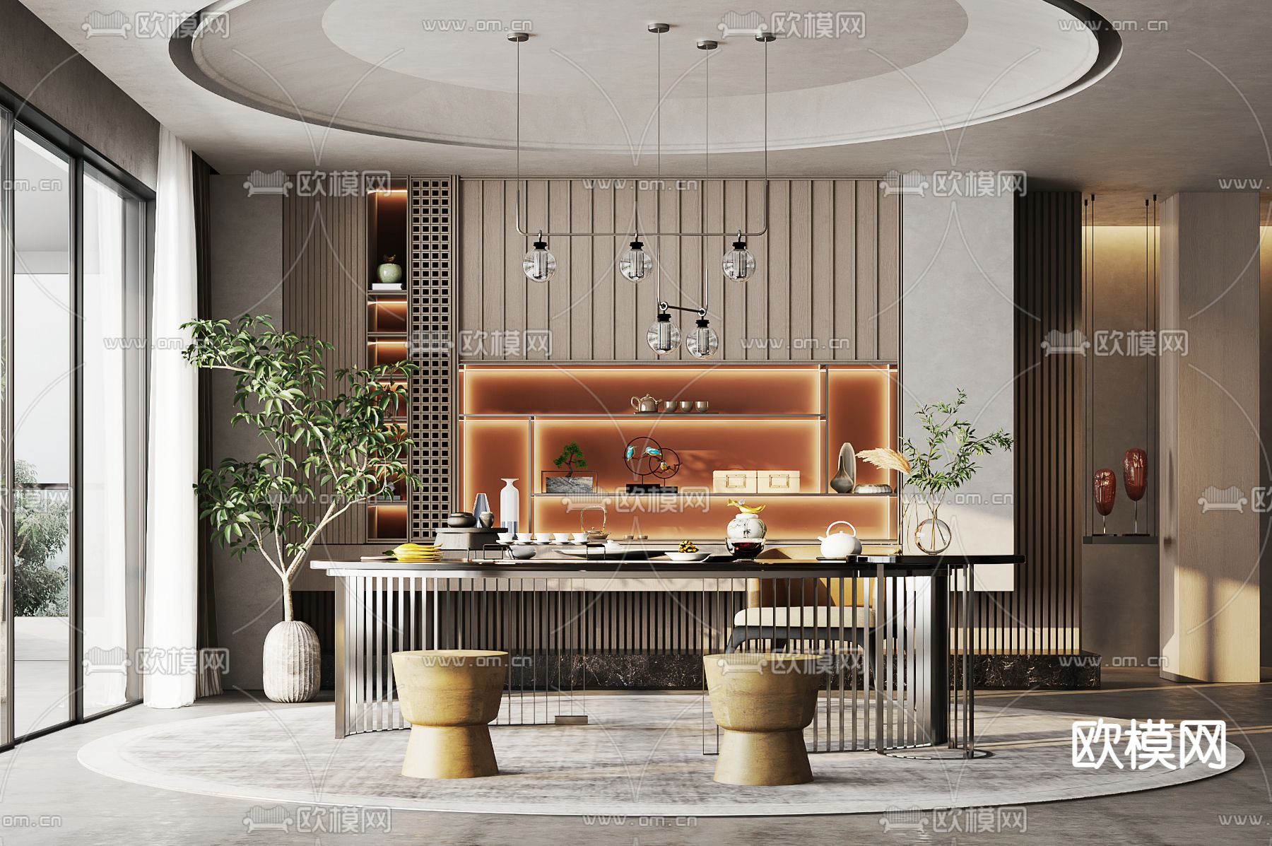 新中式茶室3d模型下载