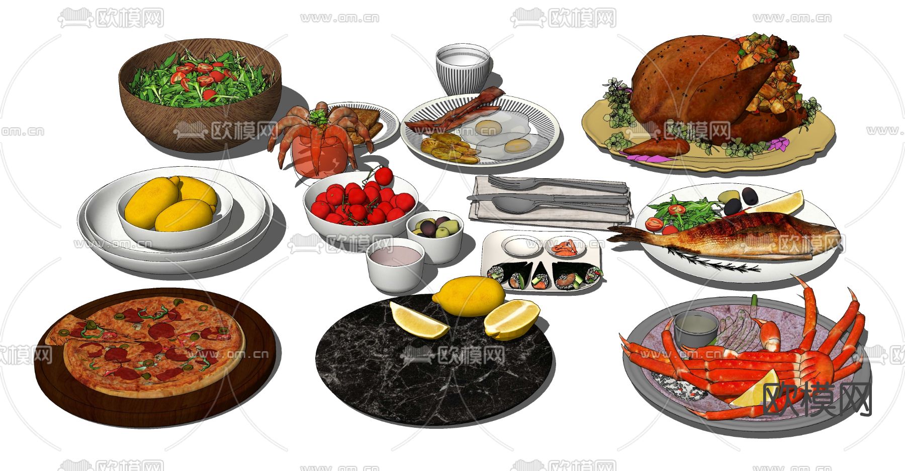 现代鸡鱼肉水果食物su模型下载