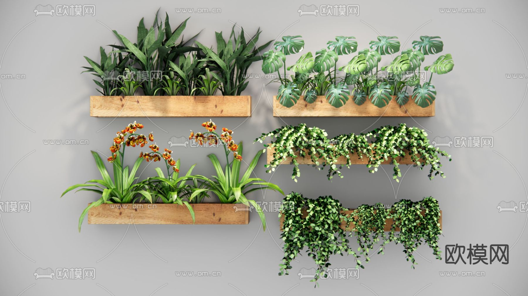 现代绿植墙su模型下载（渲染图1）