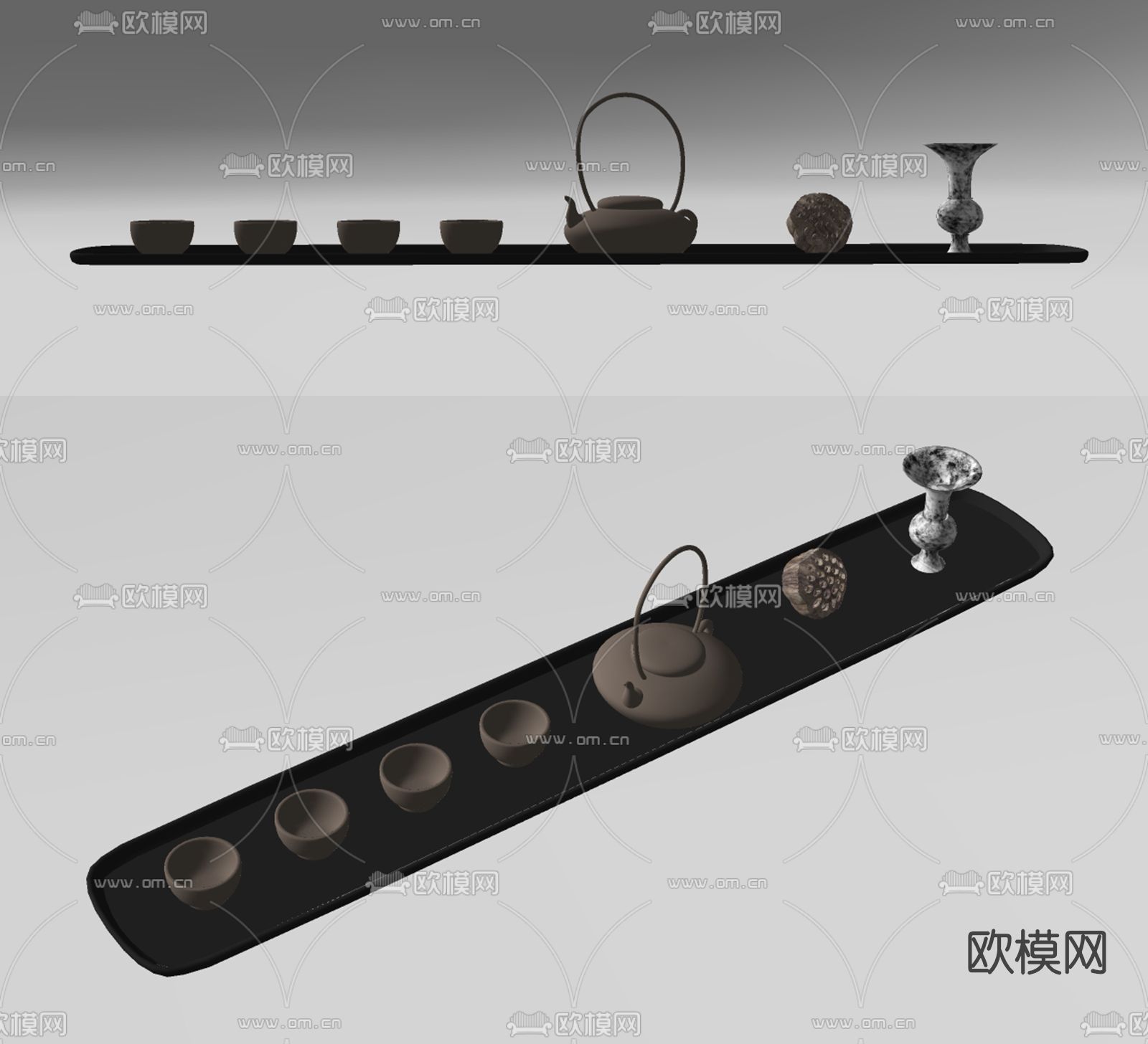 新中式茶杯茶壶茶盘su模型下载（渲染图2）