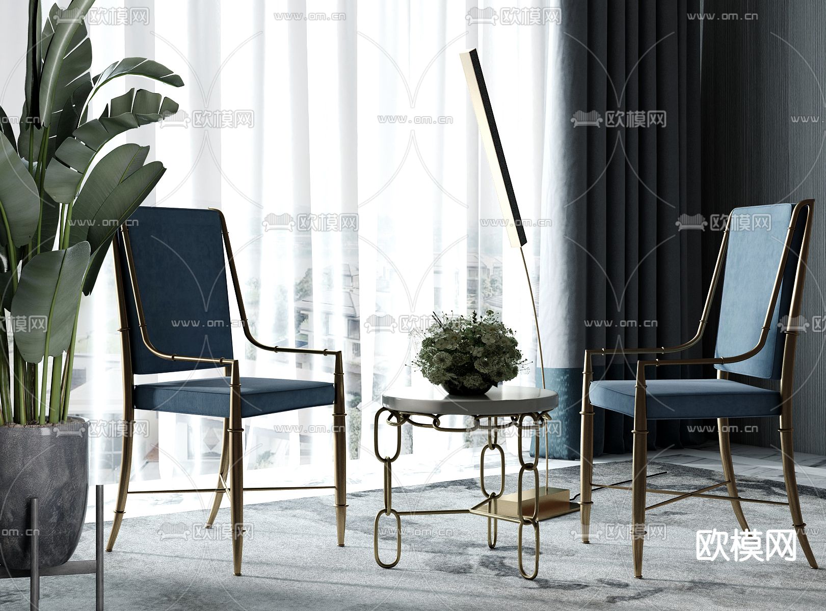 现代轻奢休闲椅su模型下载（渲染图1）