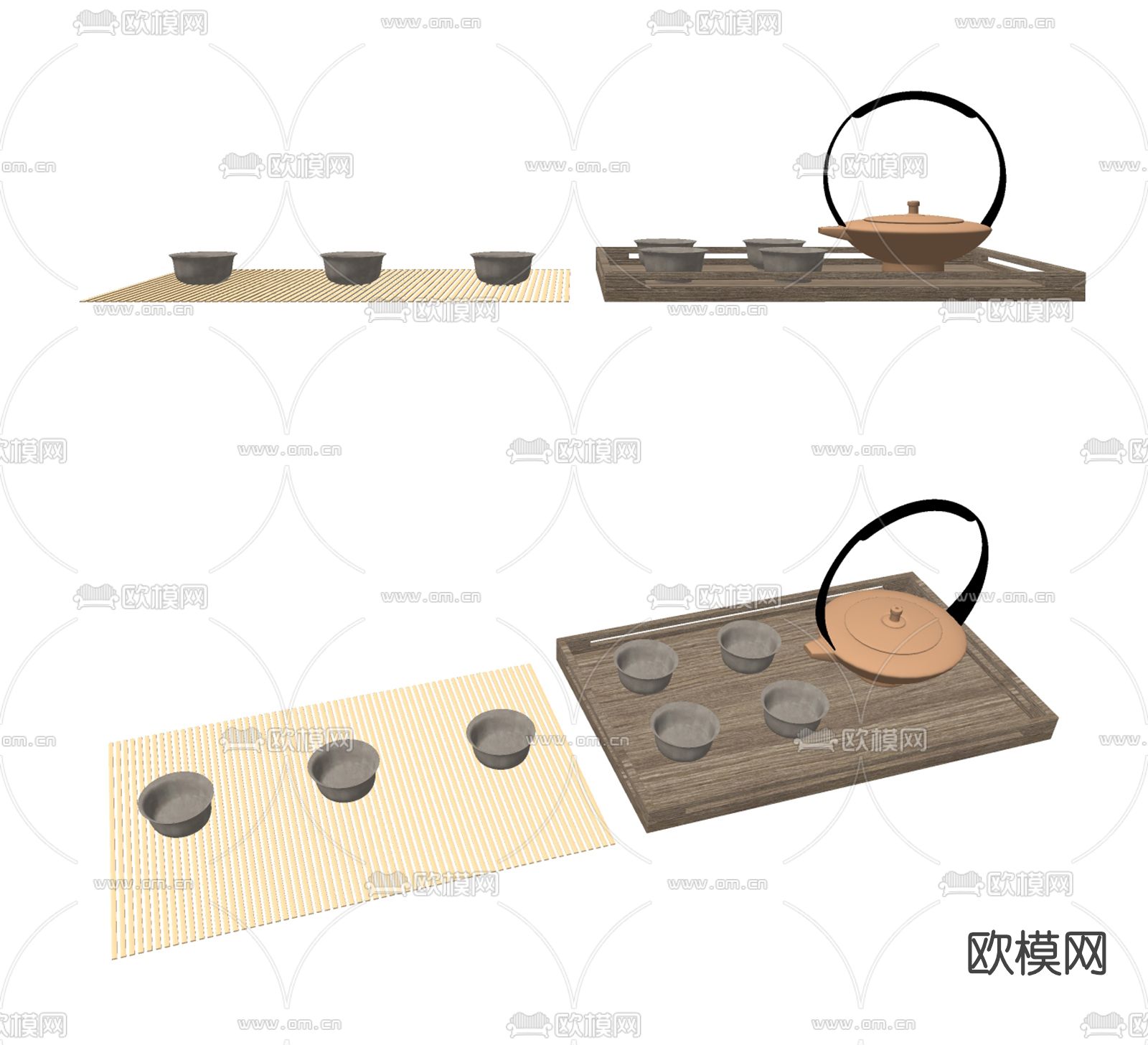 新中式茶杯茶壶茶具su模型