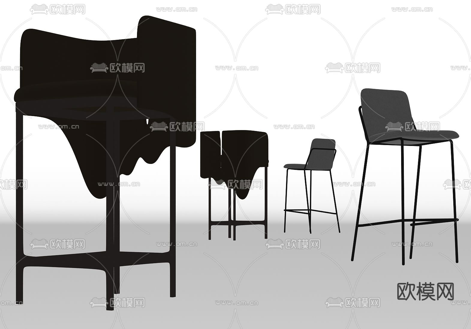 现代轻奢休闲吧椅su模型下载（渲染图2）