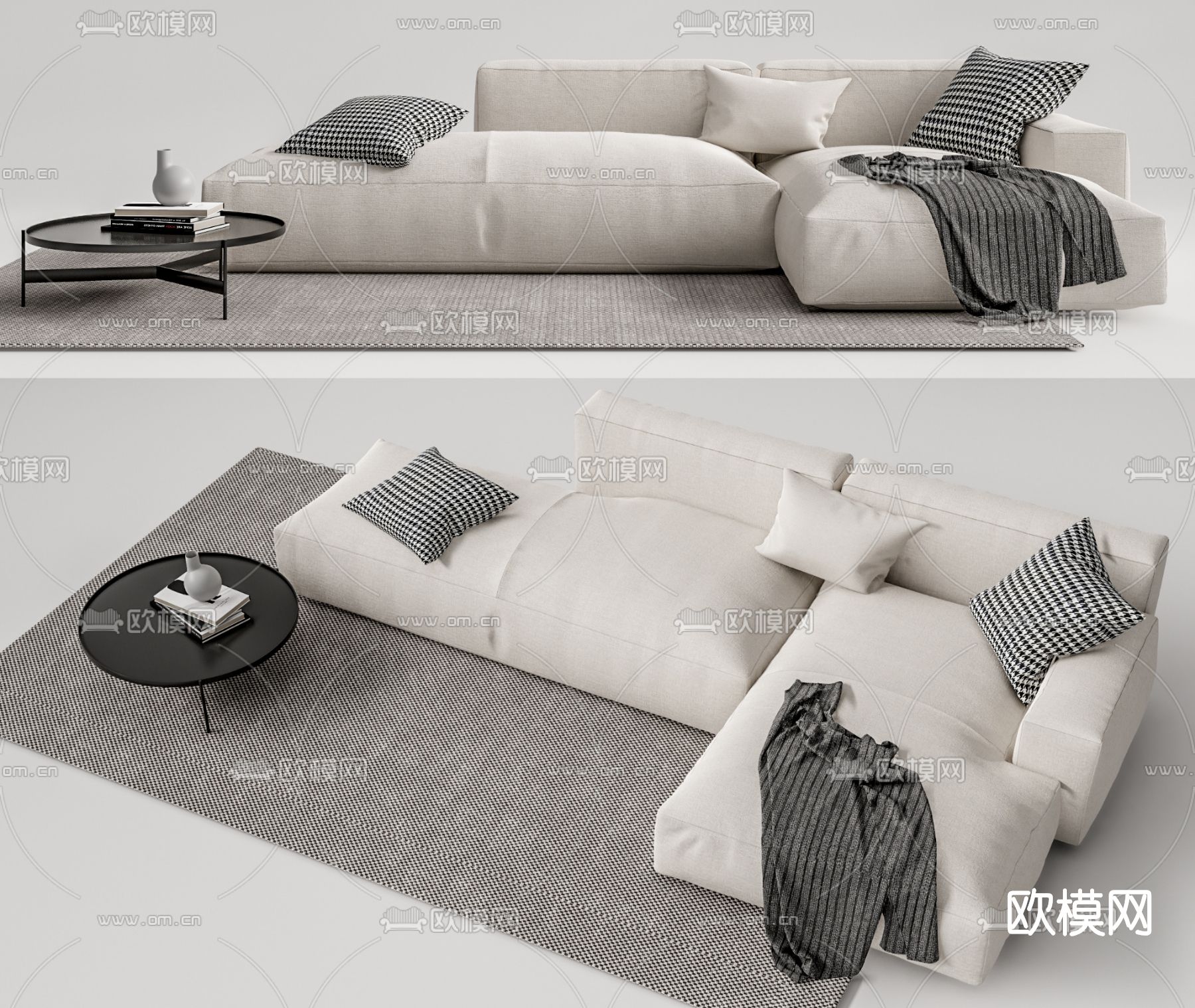 现代多人转角沙发su模型下载（渲染图1）