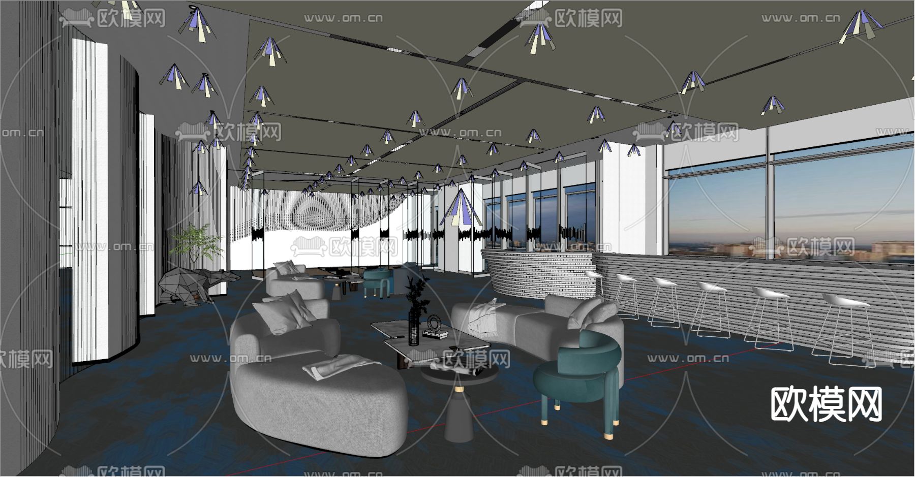 现代休息区su模型下载（渲染图2）