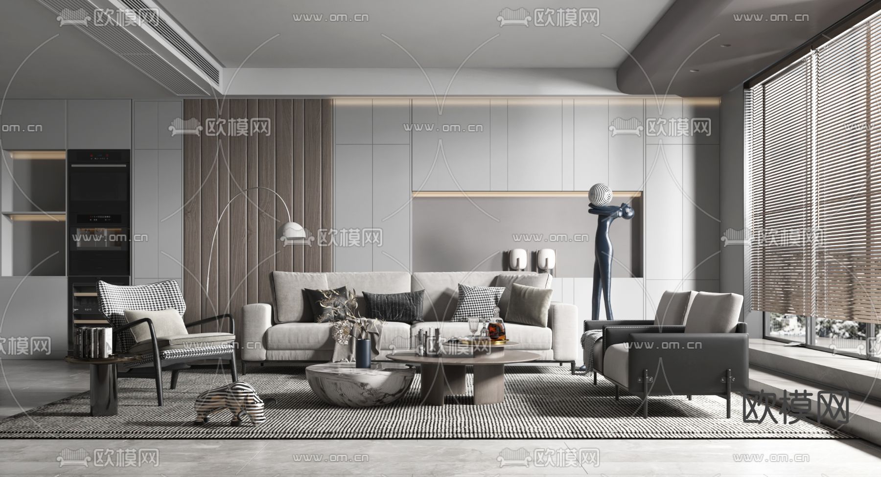 现代高级灰客厅3d模型下载（渲染图1）