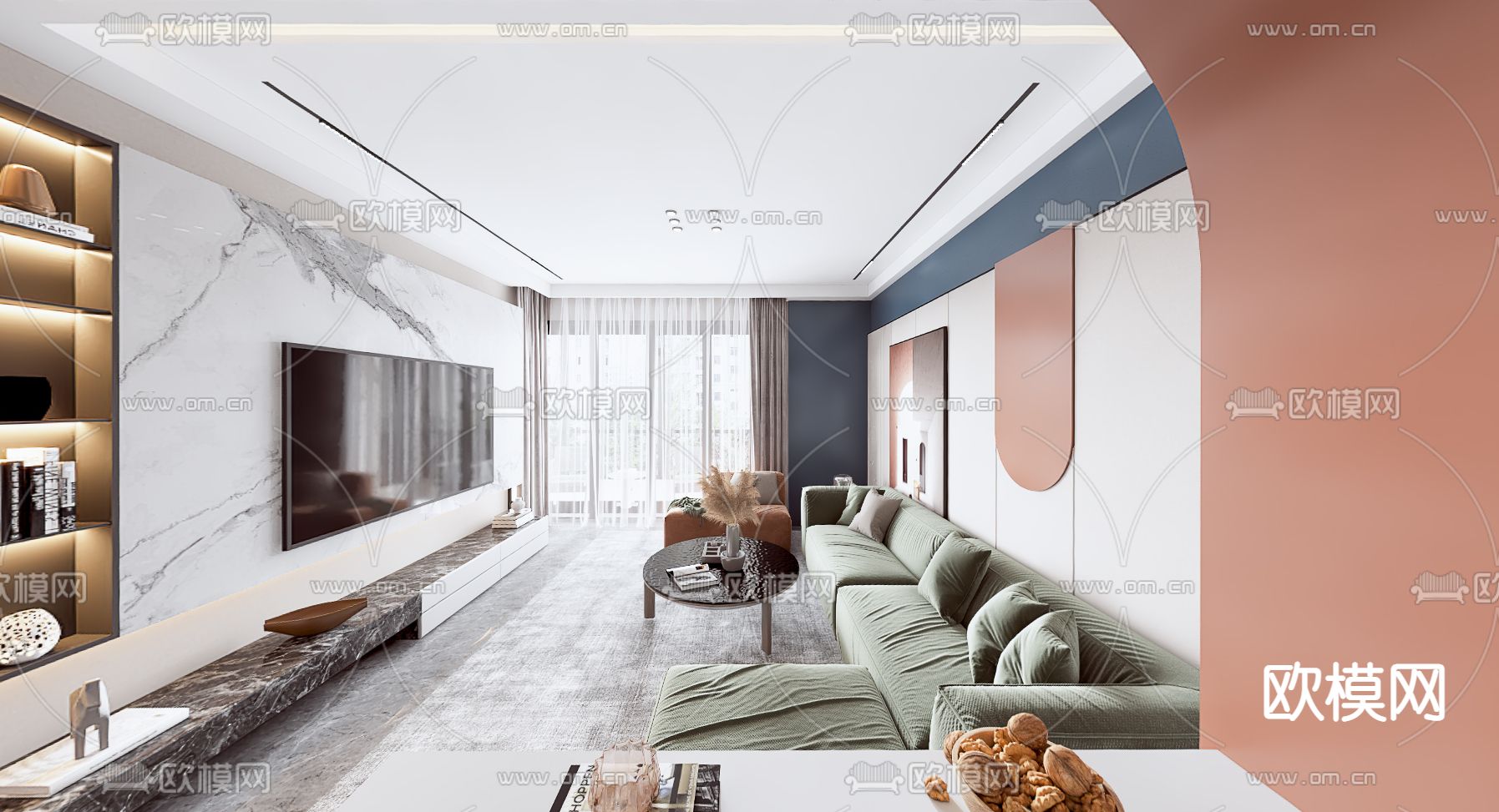 现代客厅餐厅vr全景3d模型