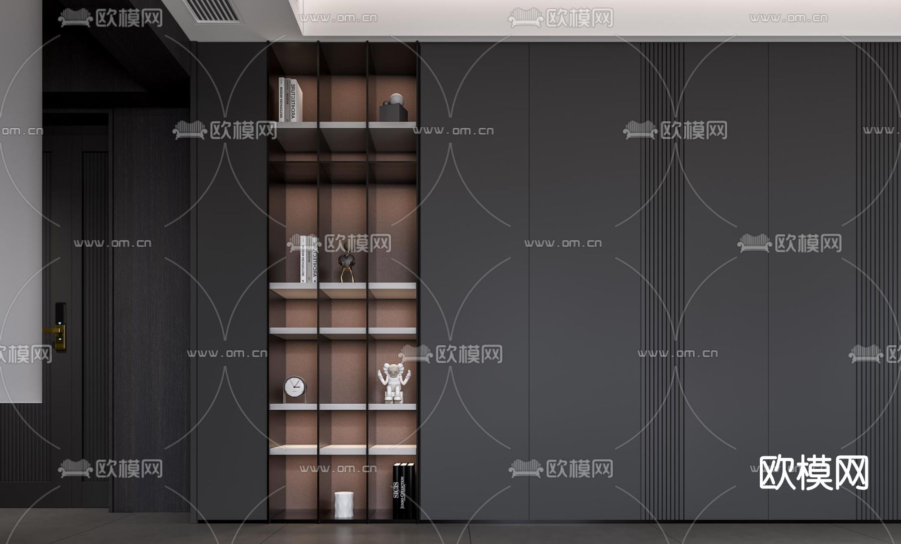 现代高级灰客厅餐厅3d模型下载（渲染图4）