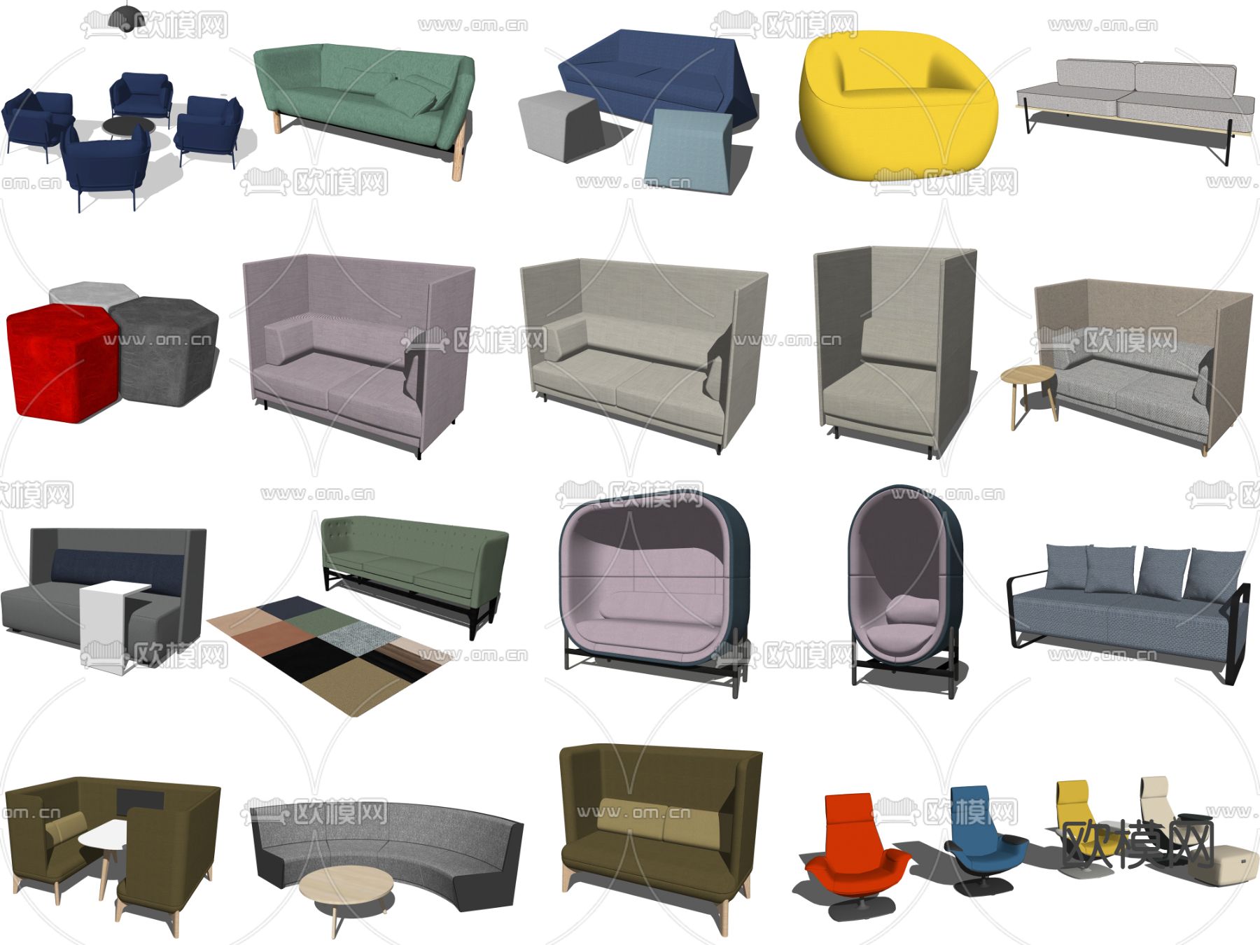北欧沙发座椅休闲椅su模型下载（渲染图3）