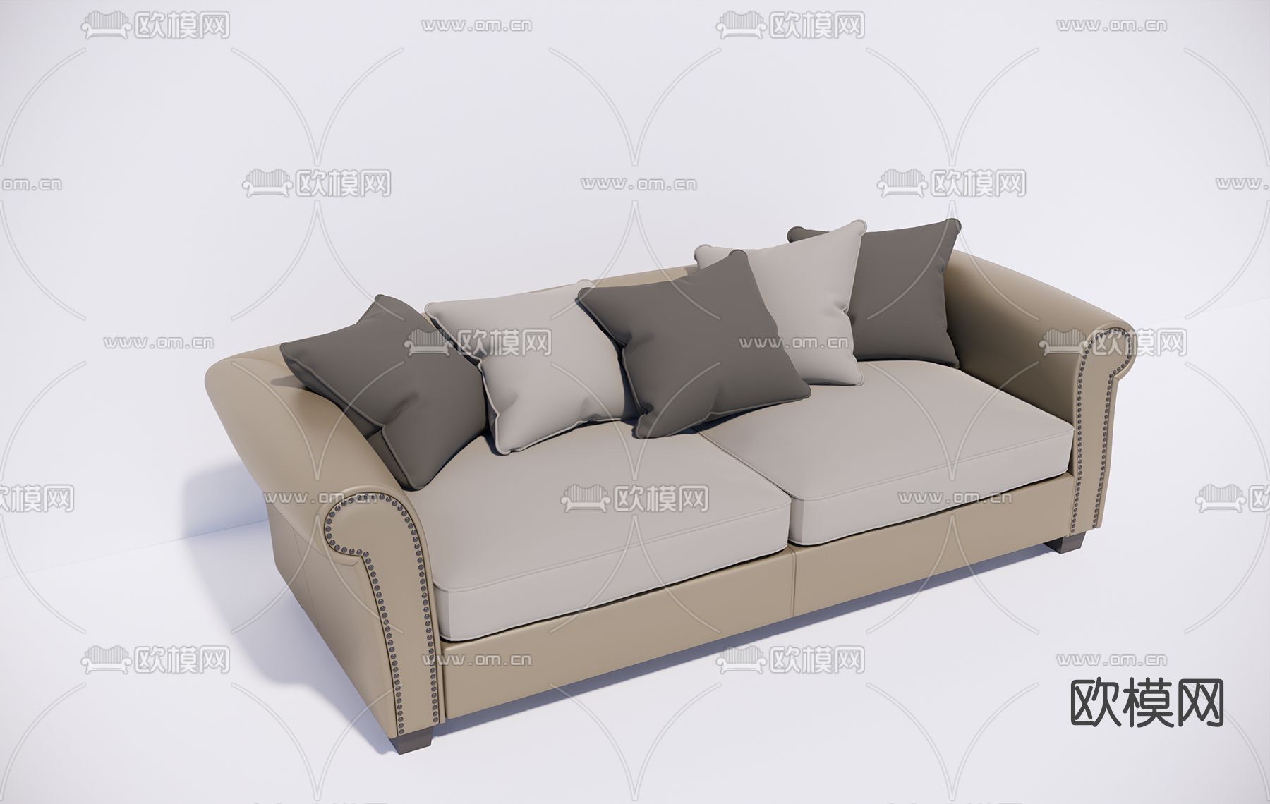 简欧布艺双人沙发su模型下载（渲染图1）