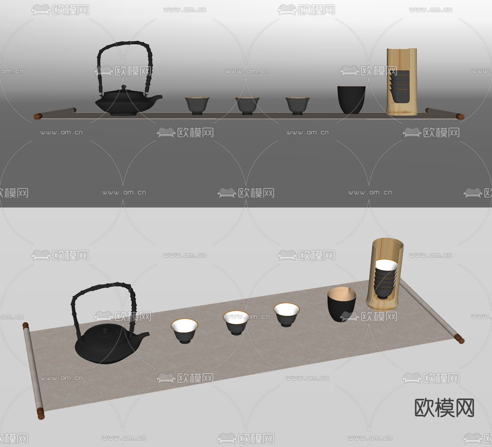 新中式茶杯茶壶茶具su模型下载（渲染图2）