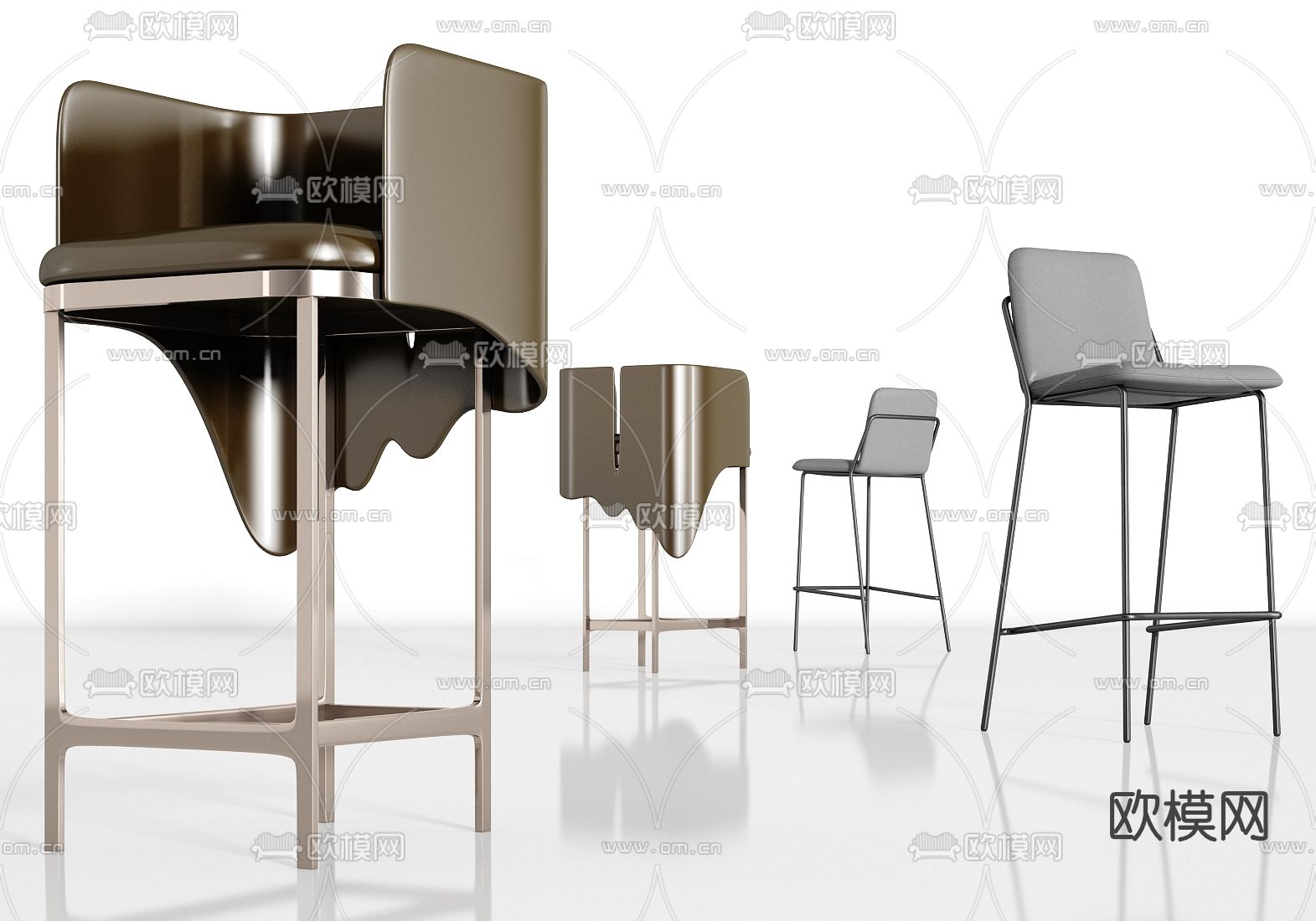 现代轻奢休闲吧椅su模型下载（渲染图1）
