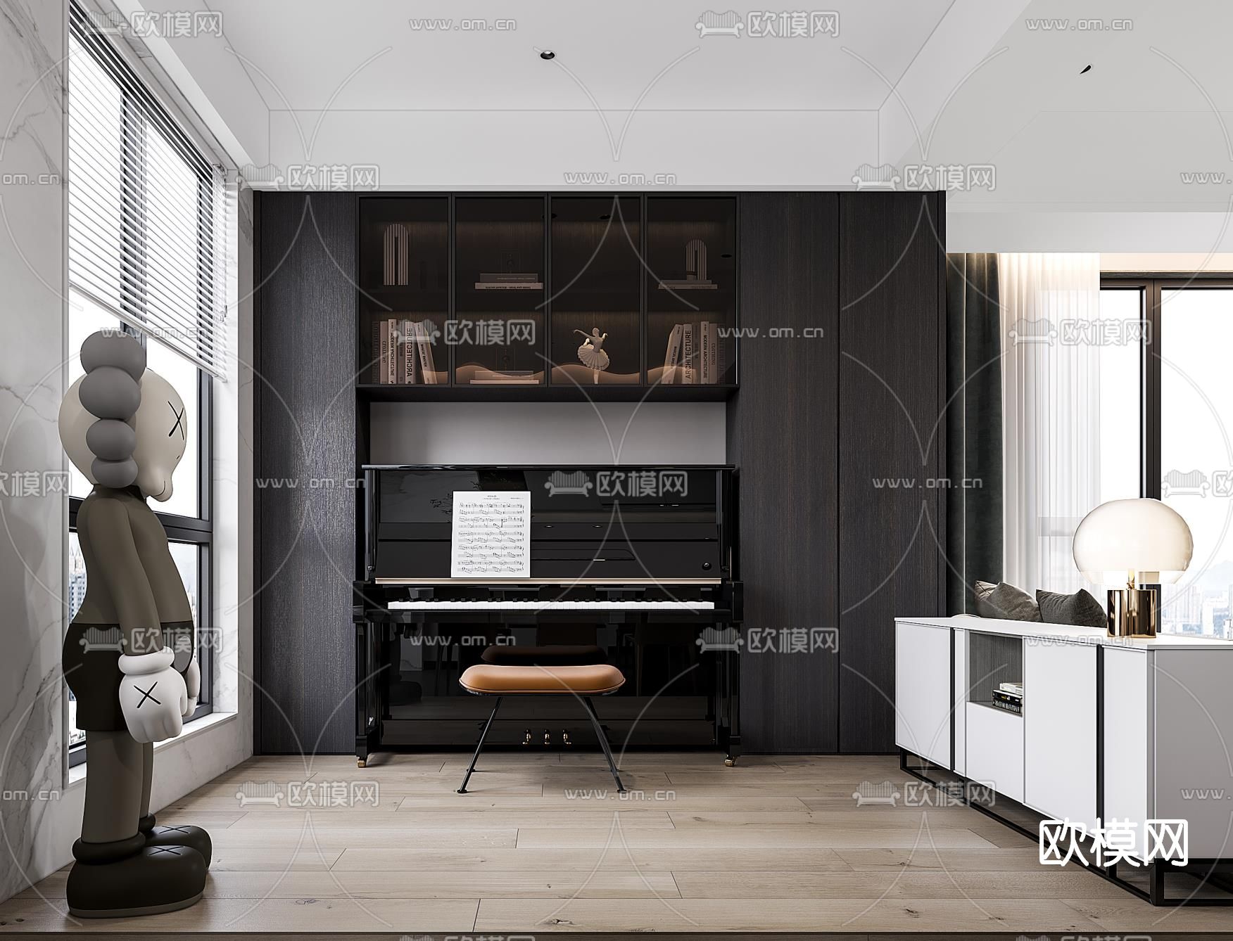 现代高级灰客厅餐厅3d模型下载（渲染图5）