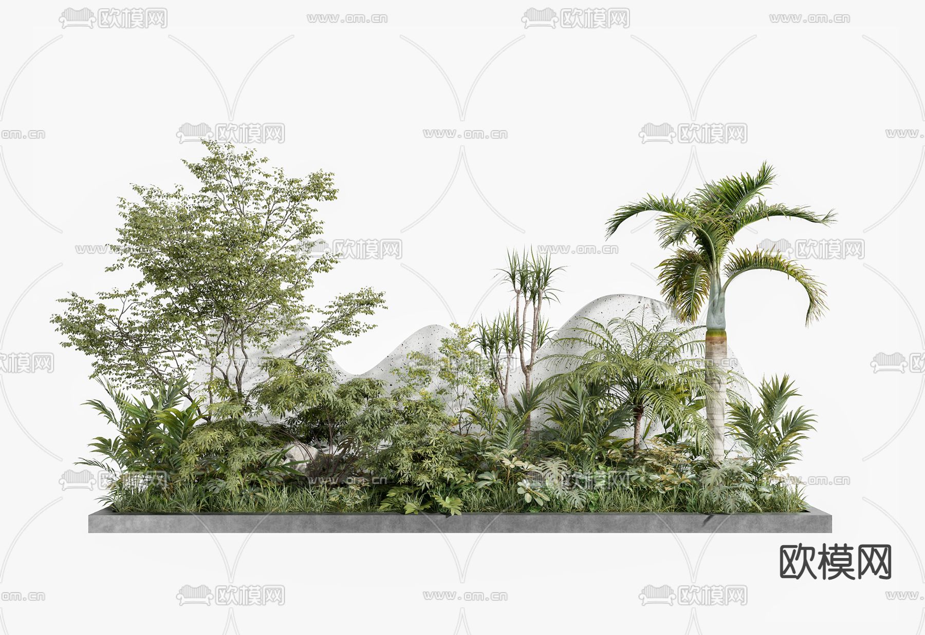 现代植物假山小品3d模型下载