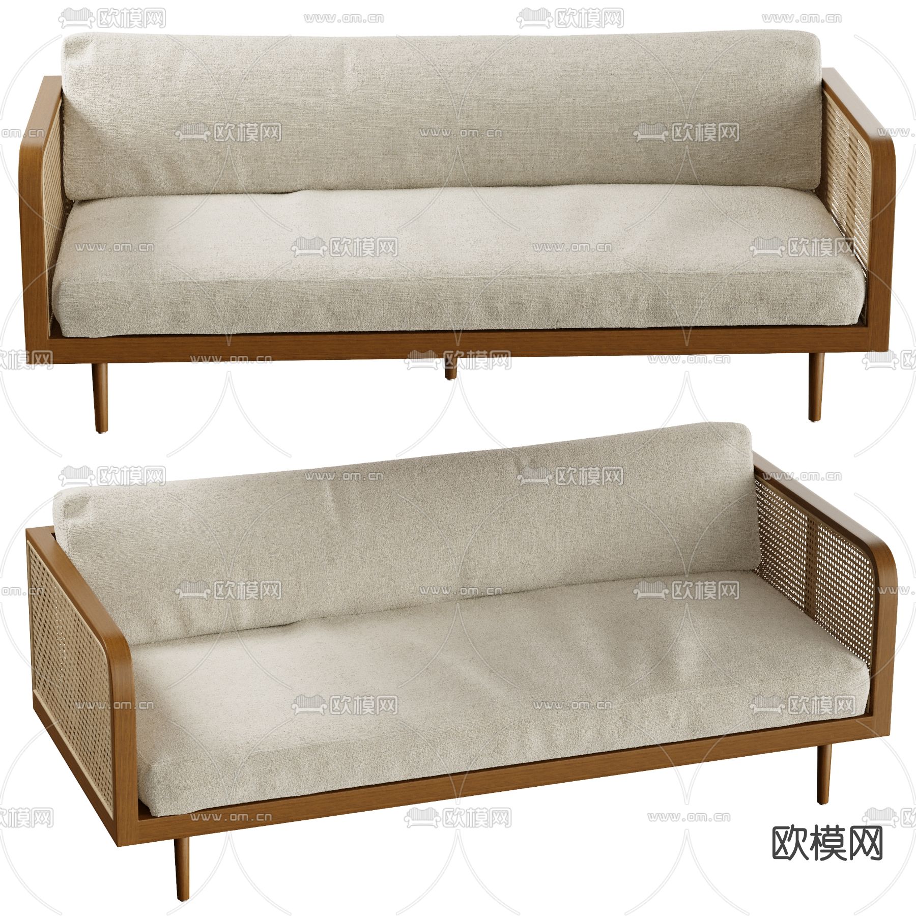 日式藤编多人沙发3d模型下载