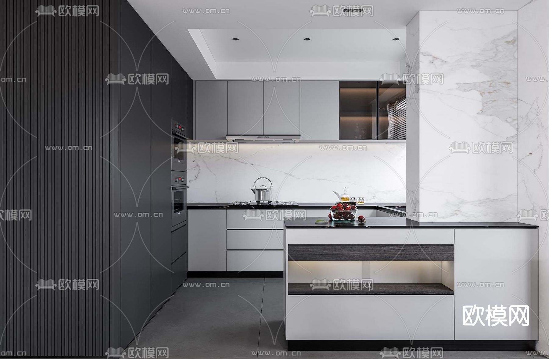 现代高级灰客厅餐厅3d模型下载（渲染图7）