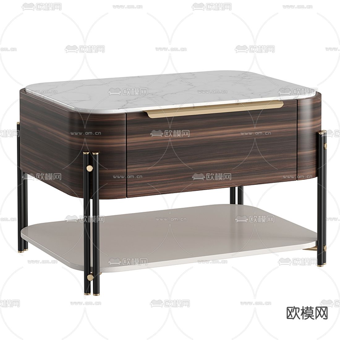 新中式实木床头柜3d模型下载（渲染图1）