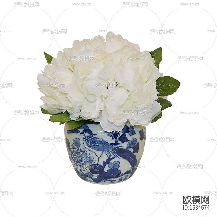 新中式青花瓷花瓶白色绣球花摆放花艺下载